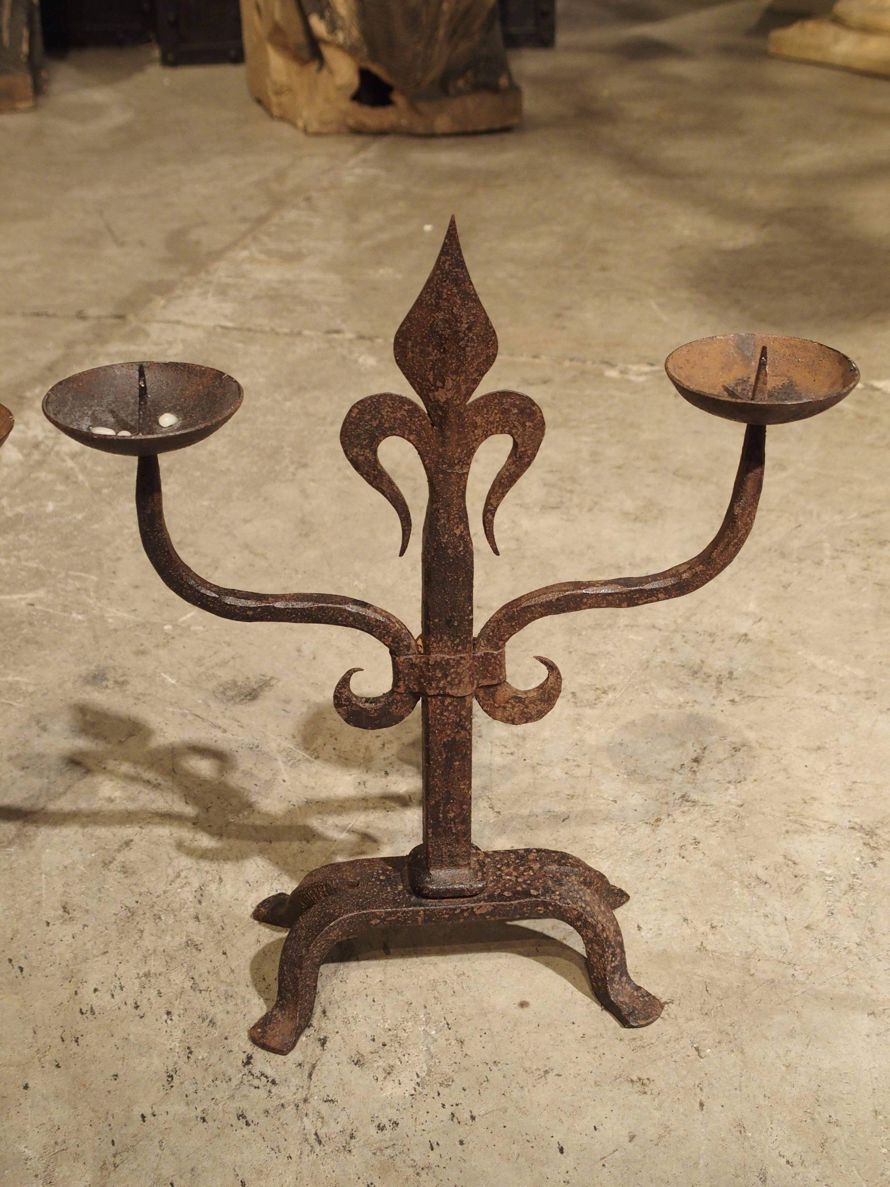 Pair of French Fleur De Lys Forged Iron Candelabras 4