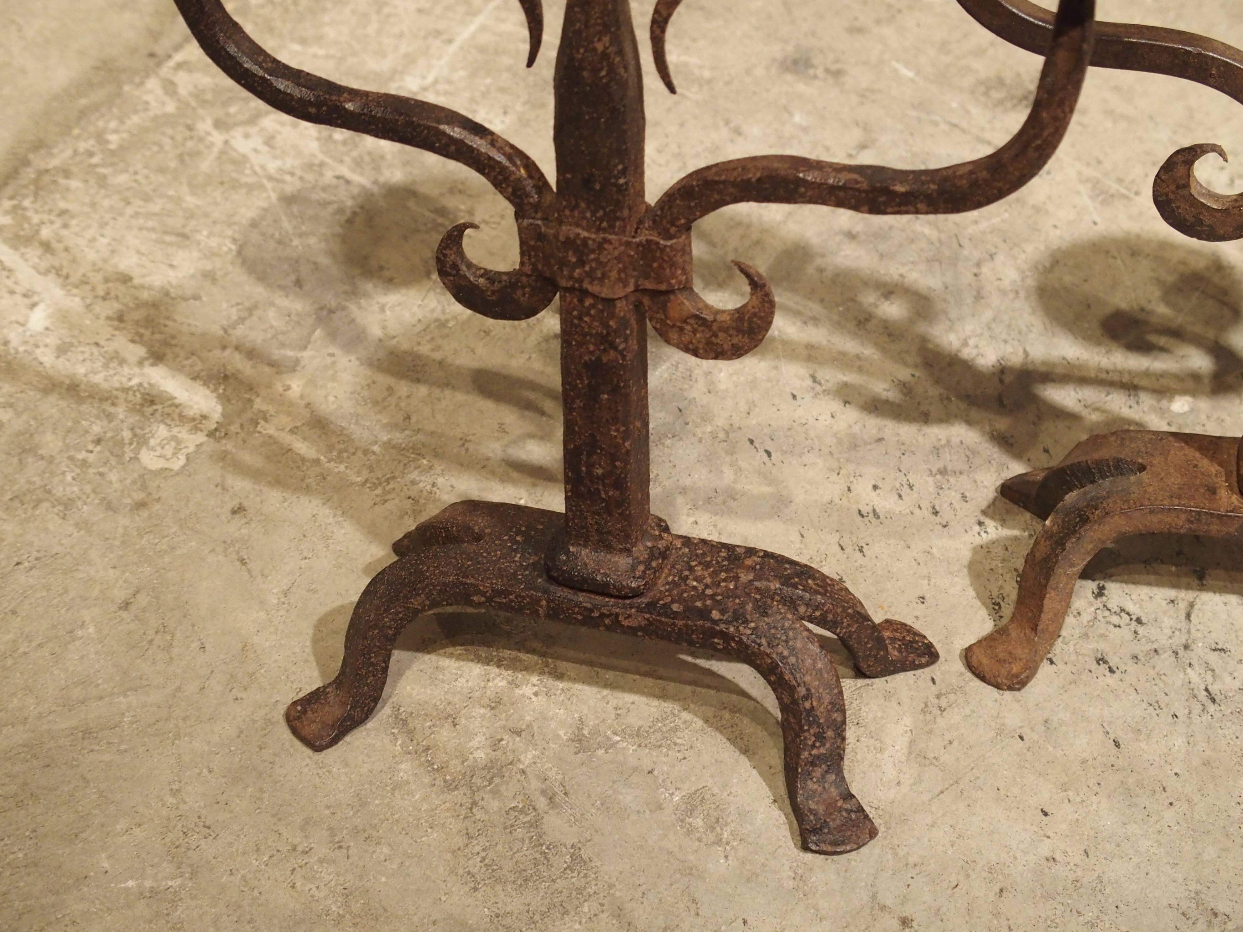 Pair of French Fleur De Lys Forged Iron Candelabras 1