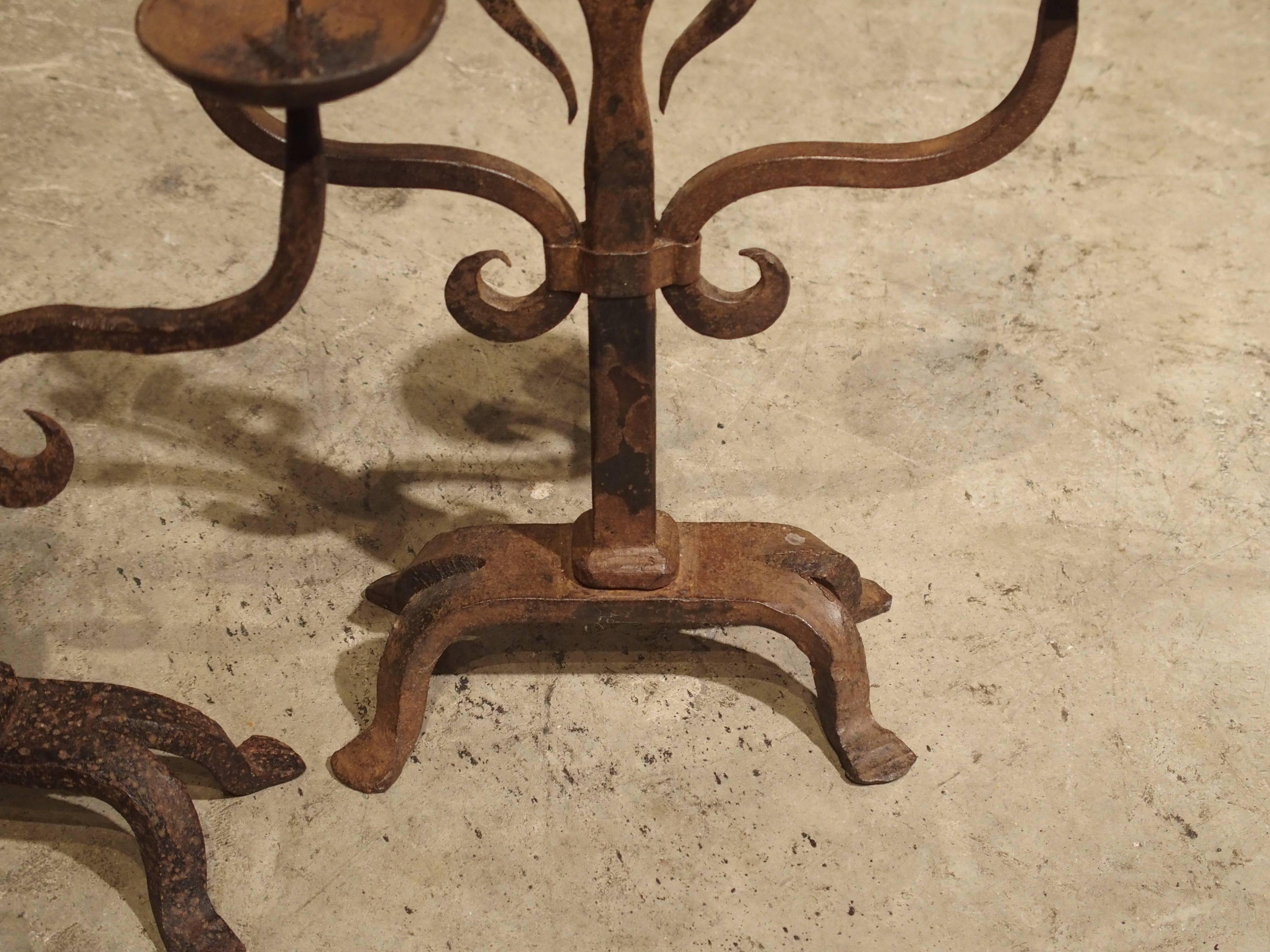 Pair of French Fleur De Lys Forged Iron Candelabras 2