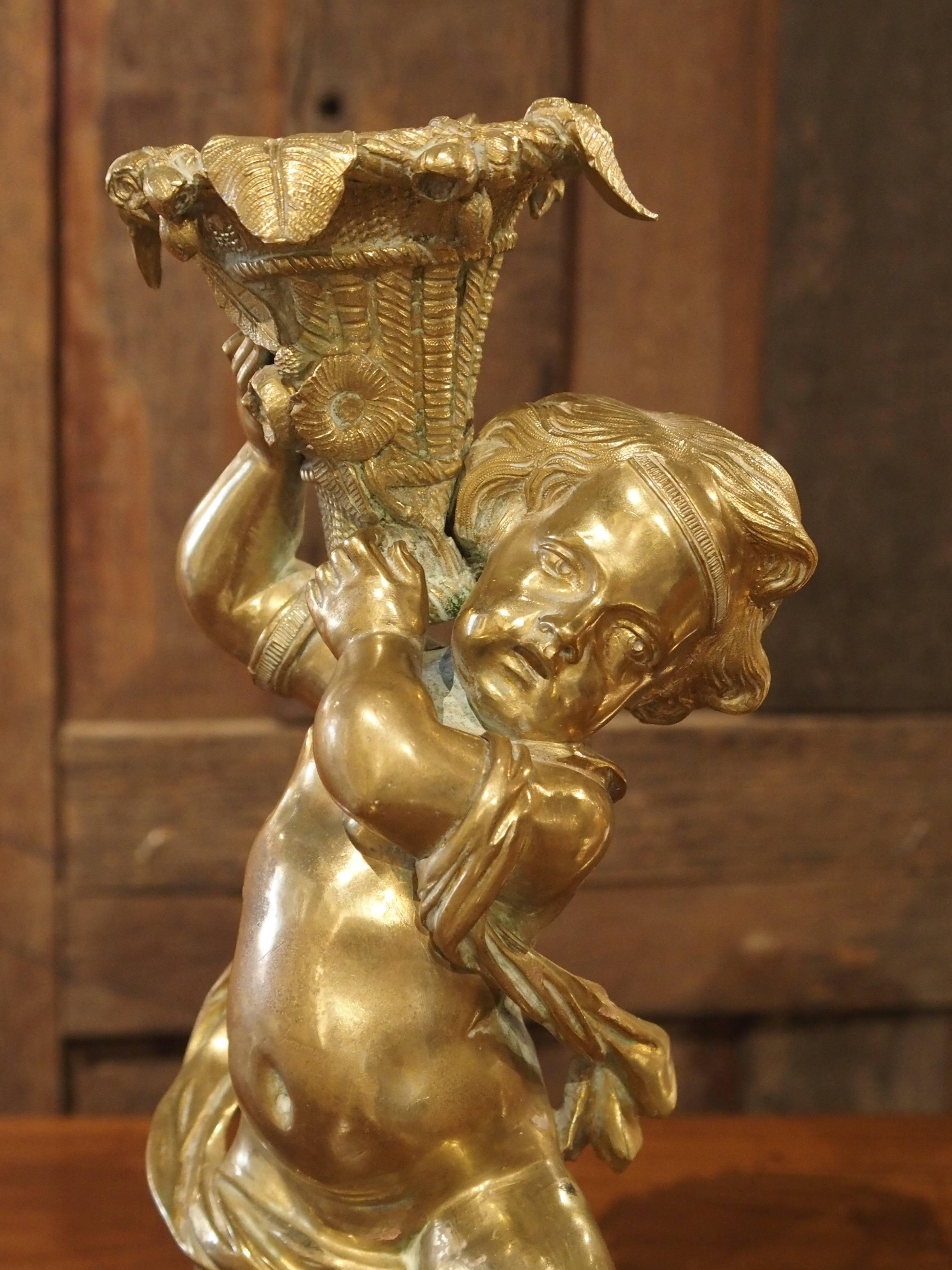 Gilt Bronze Putti Candlestick Holders from France, circa 1850 In Good Condition In Dallas, TX