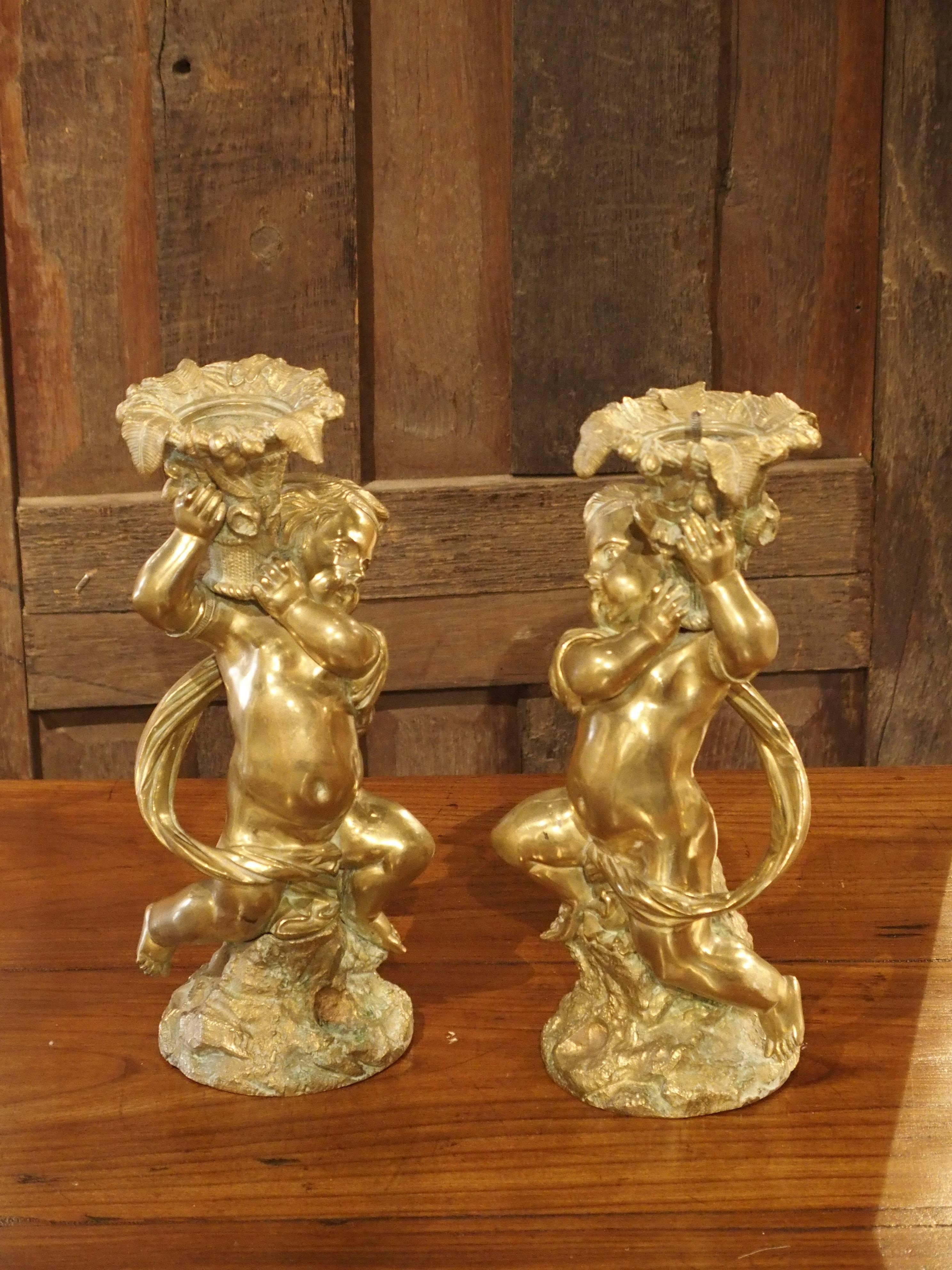 Gilt Bronze Putti Candlestick Holders from France, circa 1850 2