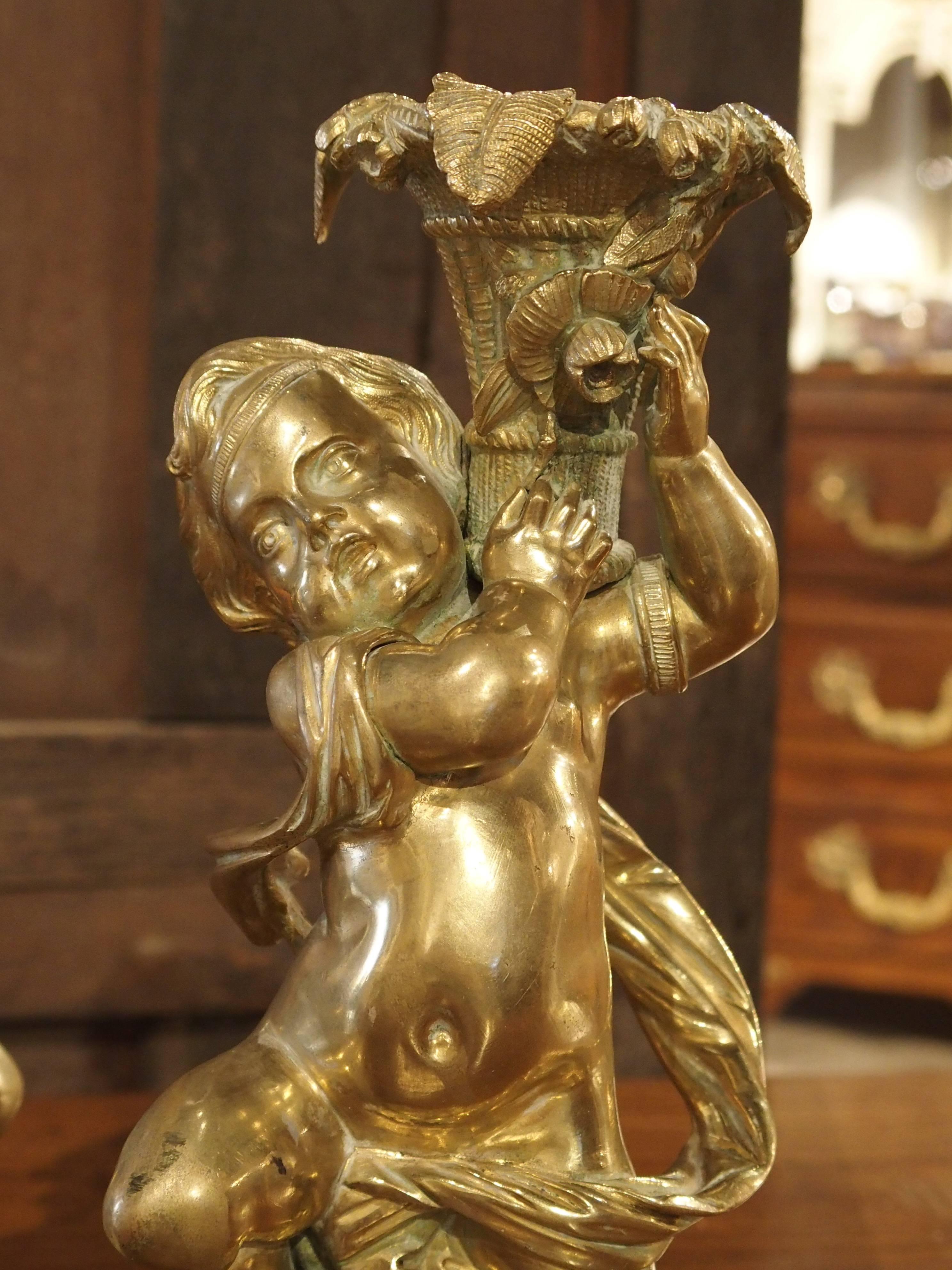 19th Century Gilt Bronze Putti Candlestick Holders from France, circa 1850