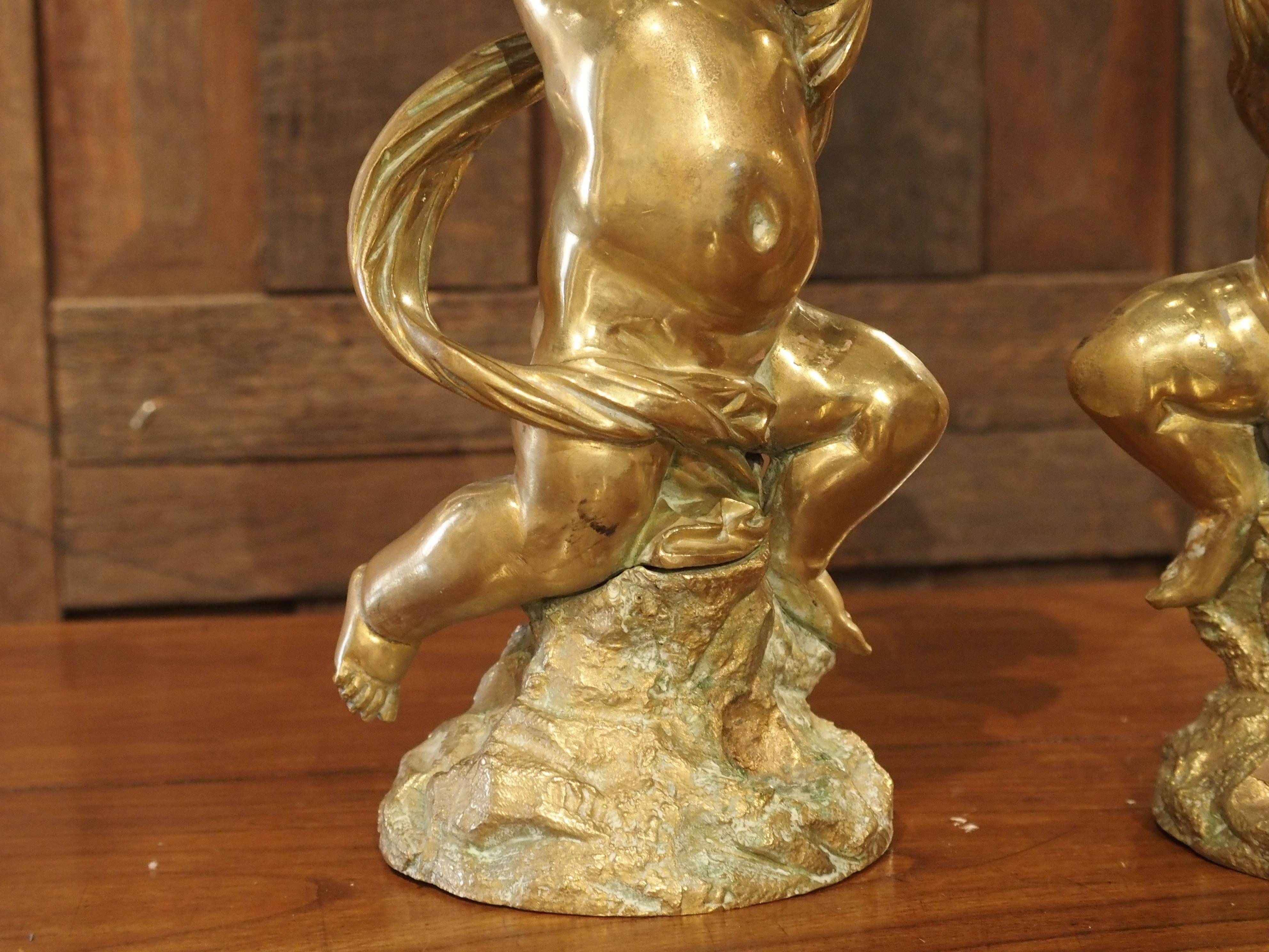 Gilt Bronze Putti Candlestick Holders from France, circa 1850 1