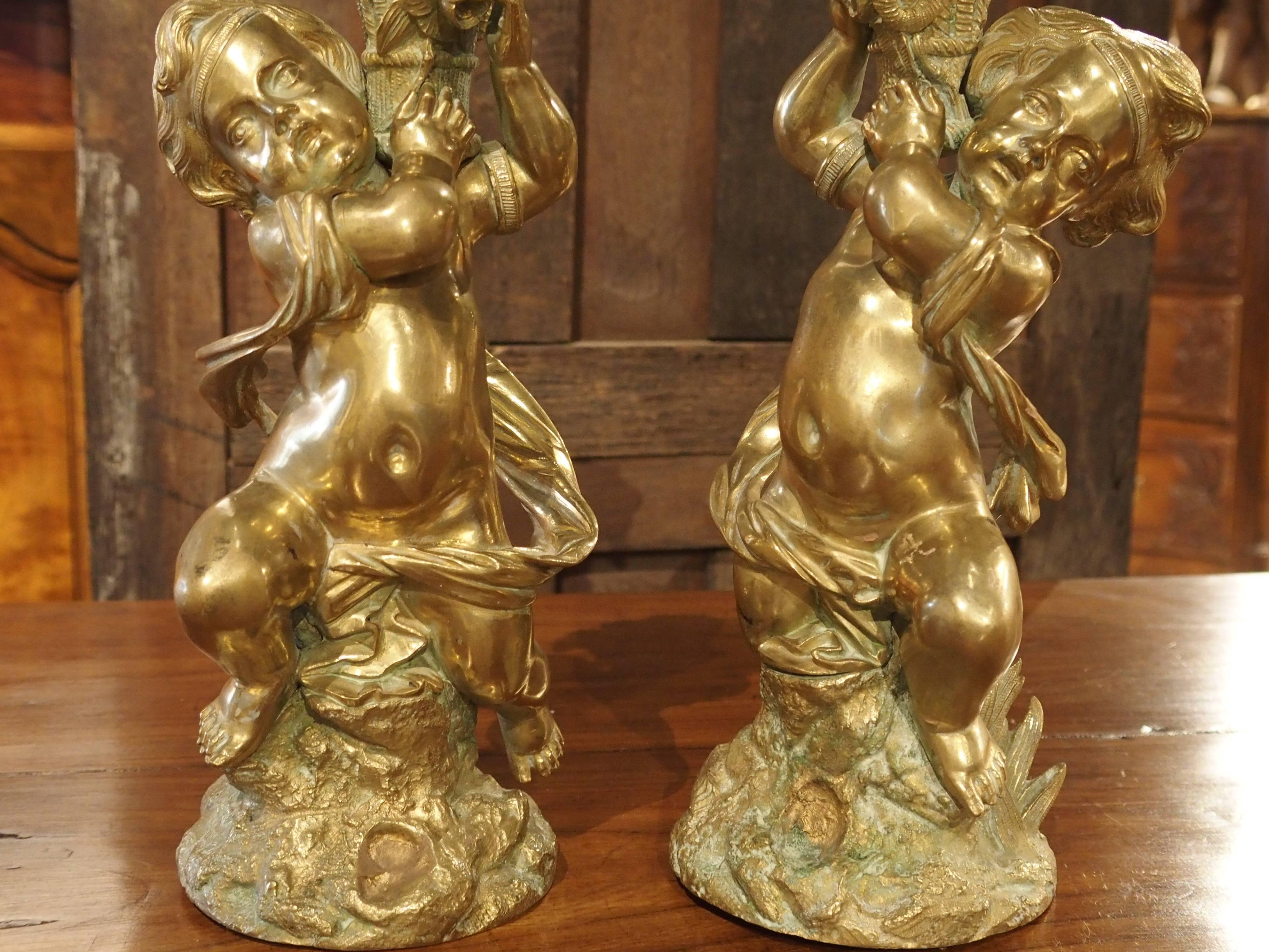 Gilt Bronze Putti Candlestick Holders from France, circa 1850 4