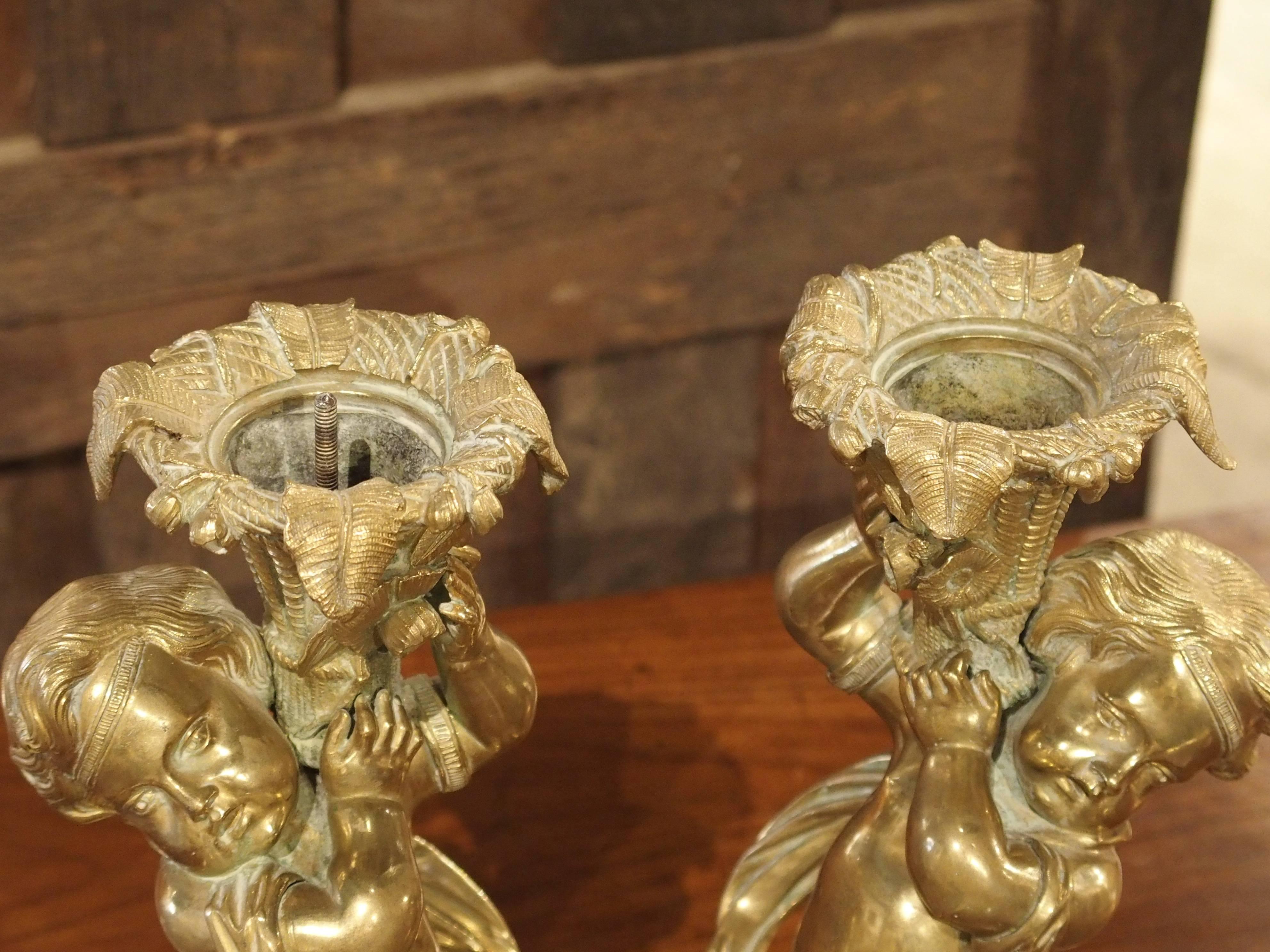 Gilt Bronze Putti Candlestick Holders from France, circa 1850 3