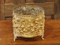 Small Antique French Brass Repousse Planter, circa 1900