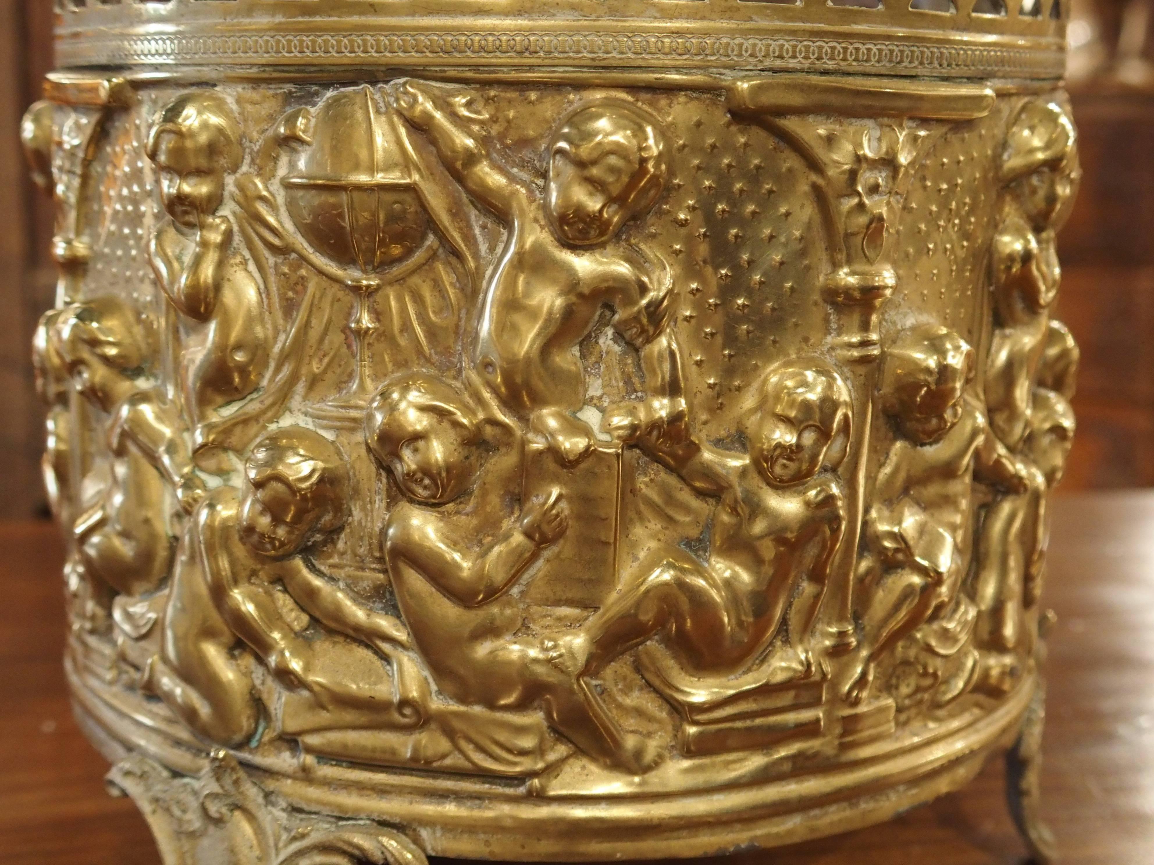 Early 20th Century Small Antique French Brass Repousse Planter, circa 1900