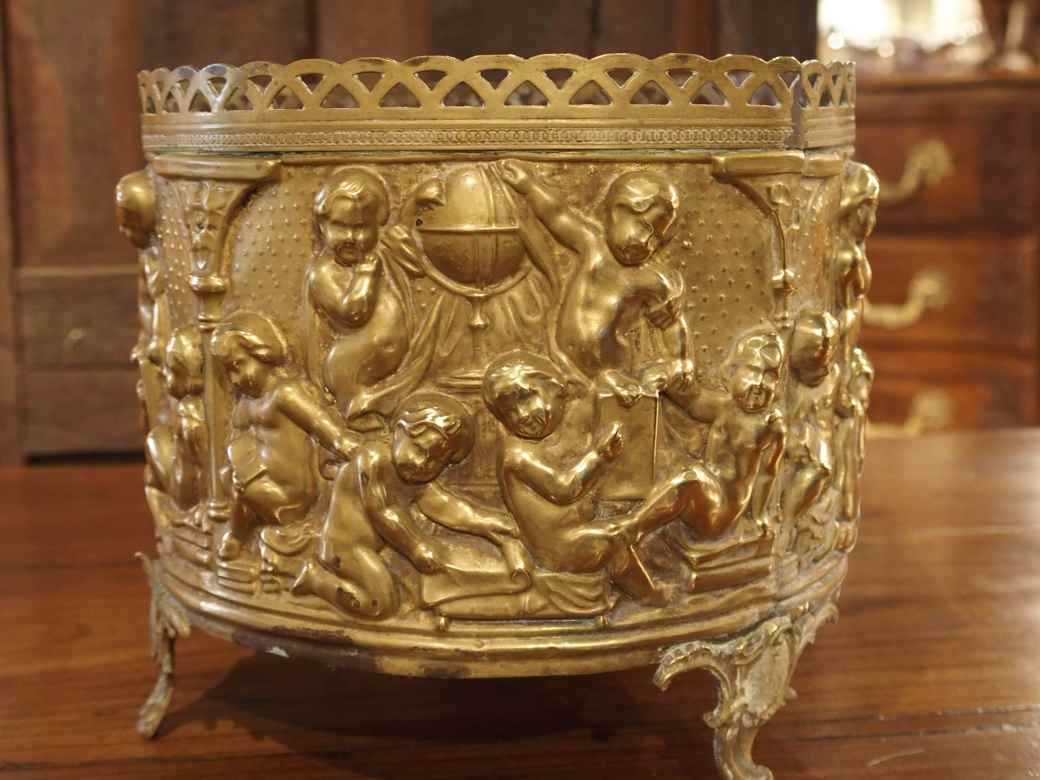 Small Antique French Brass Repousse Planter, circa 1900 2