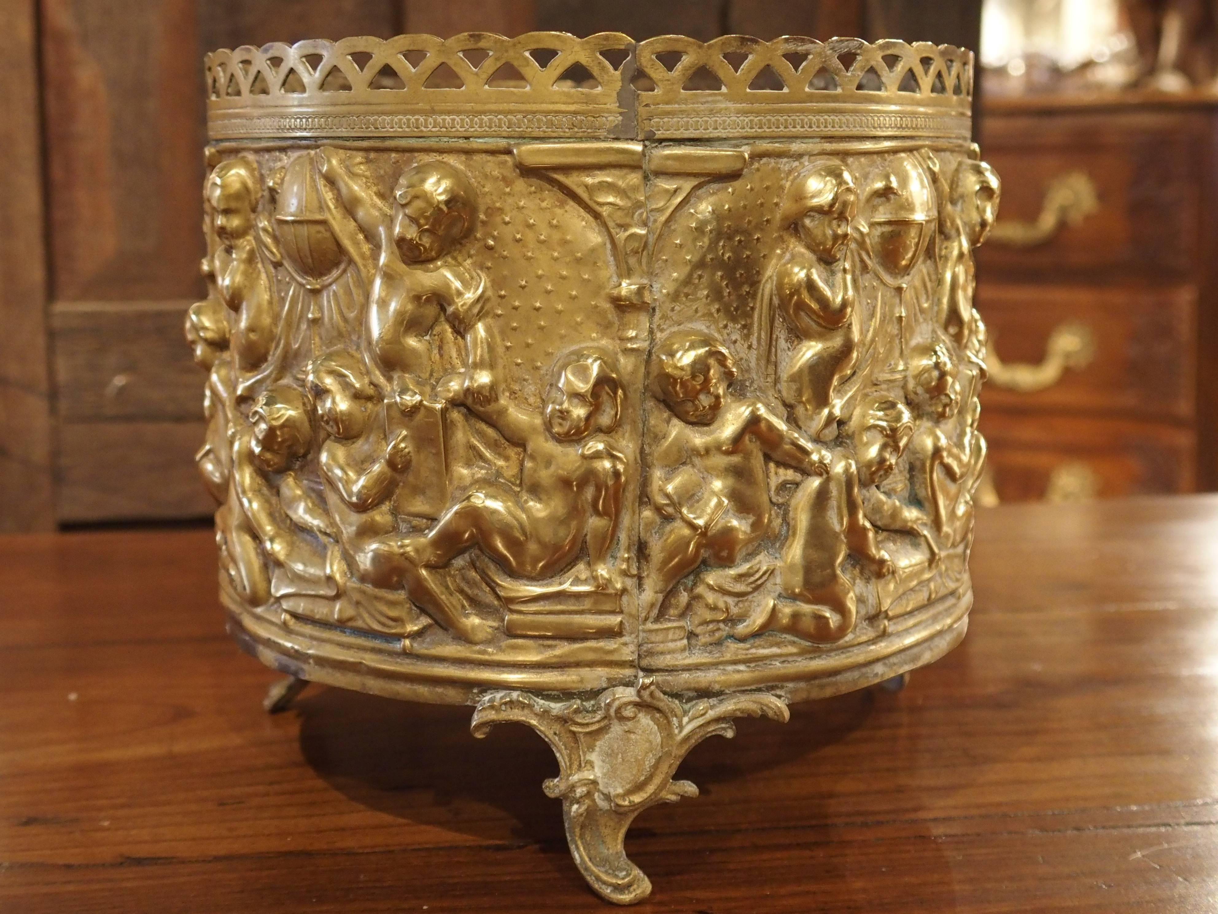 Small Antique French Brass Repousse Planter, circa 1900 3