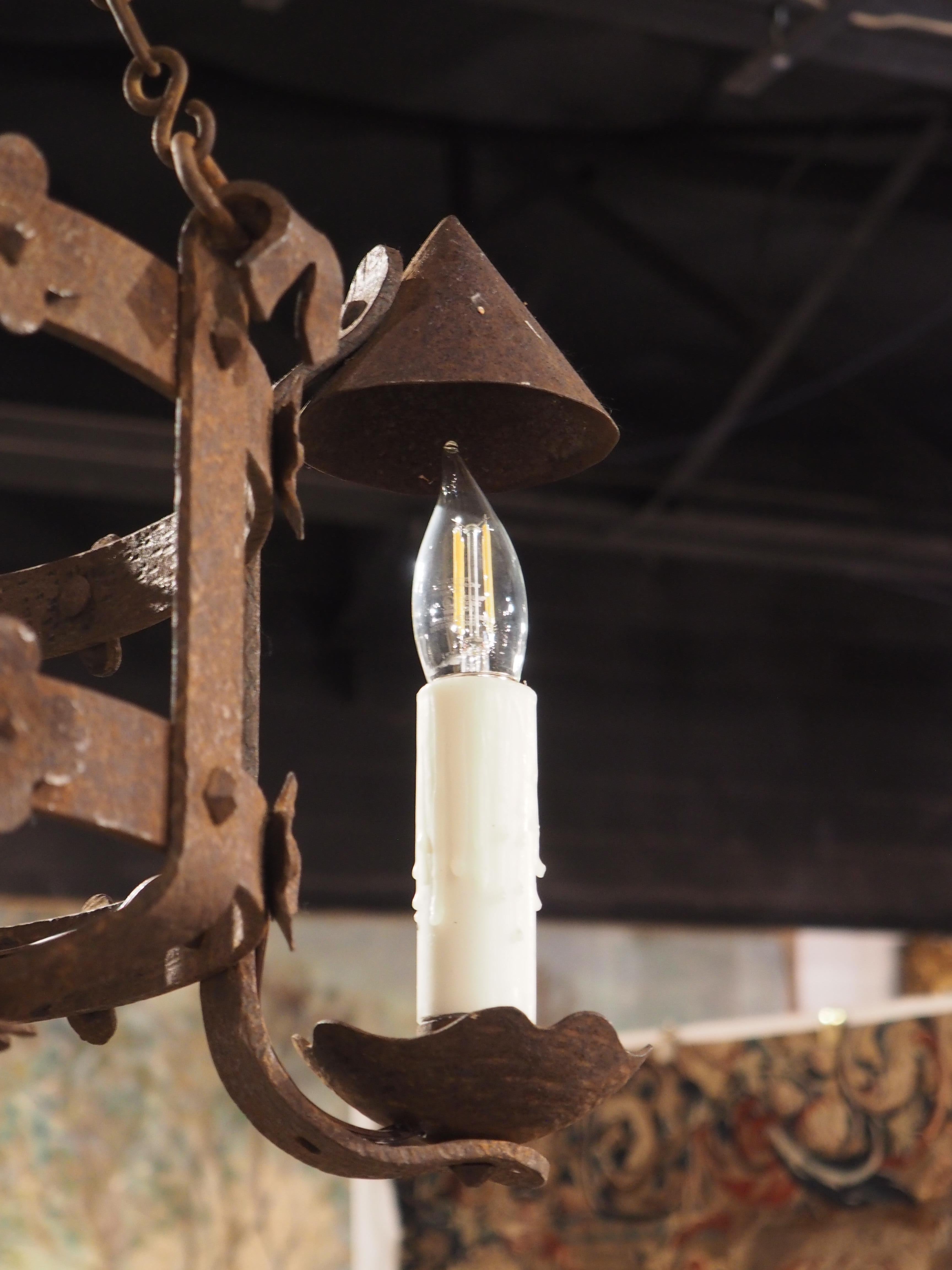 Antique French Round Iron Chandelier, Circa 1920 3