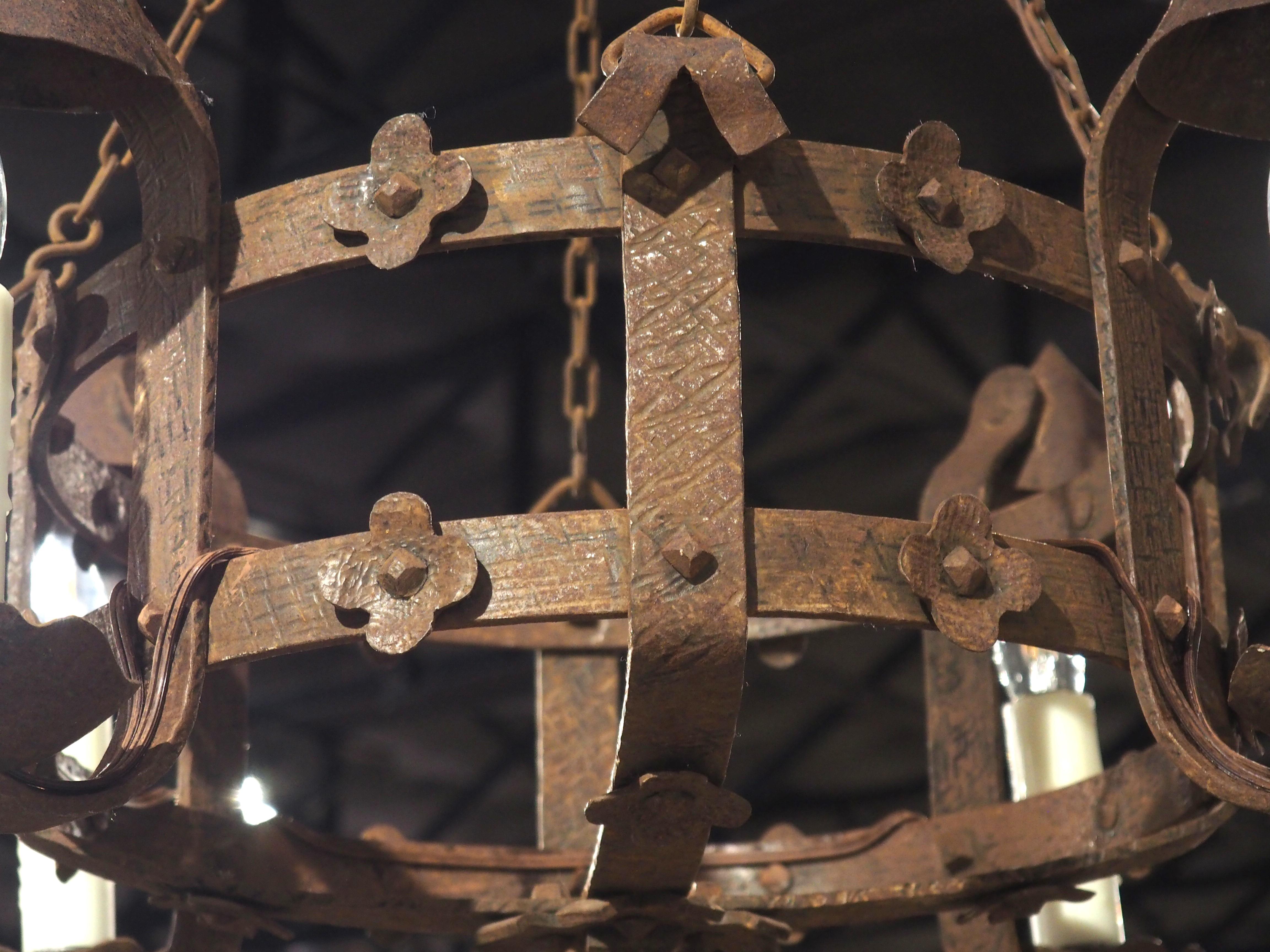 Antique French Round Iron Chandelier, Circa 1920 2