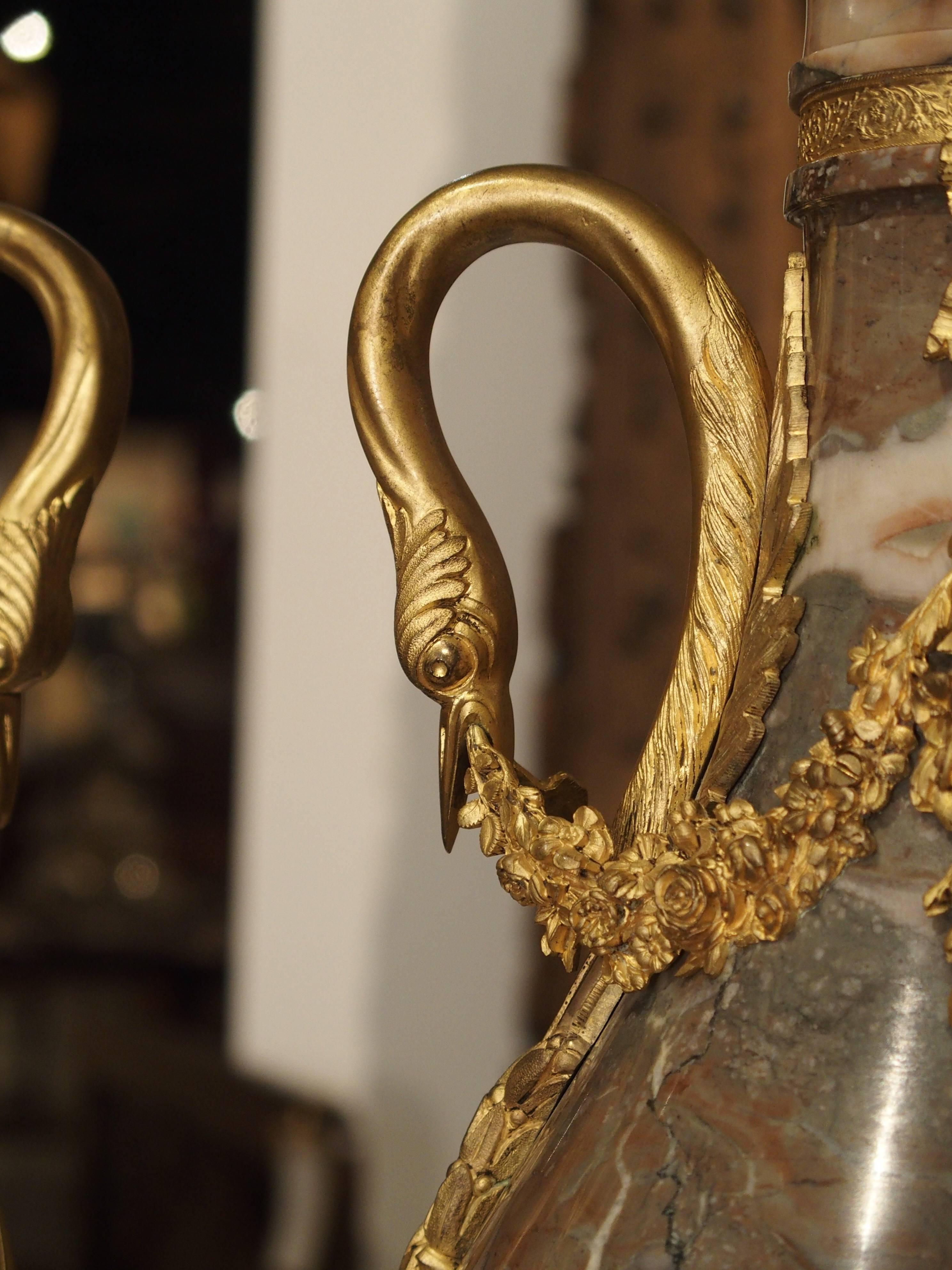 Pair of Gilt Bronze and Marble Cassolettes from France, circa 1860 3