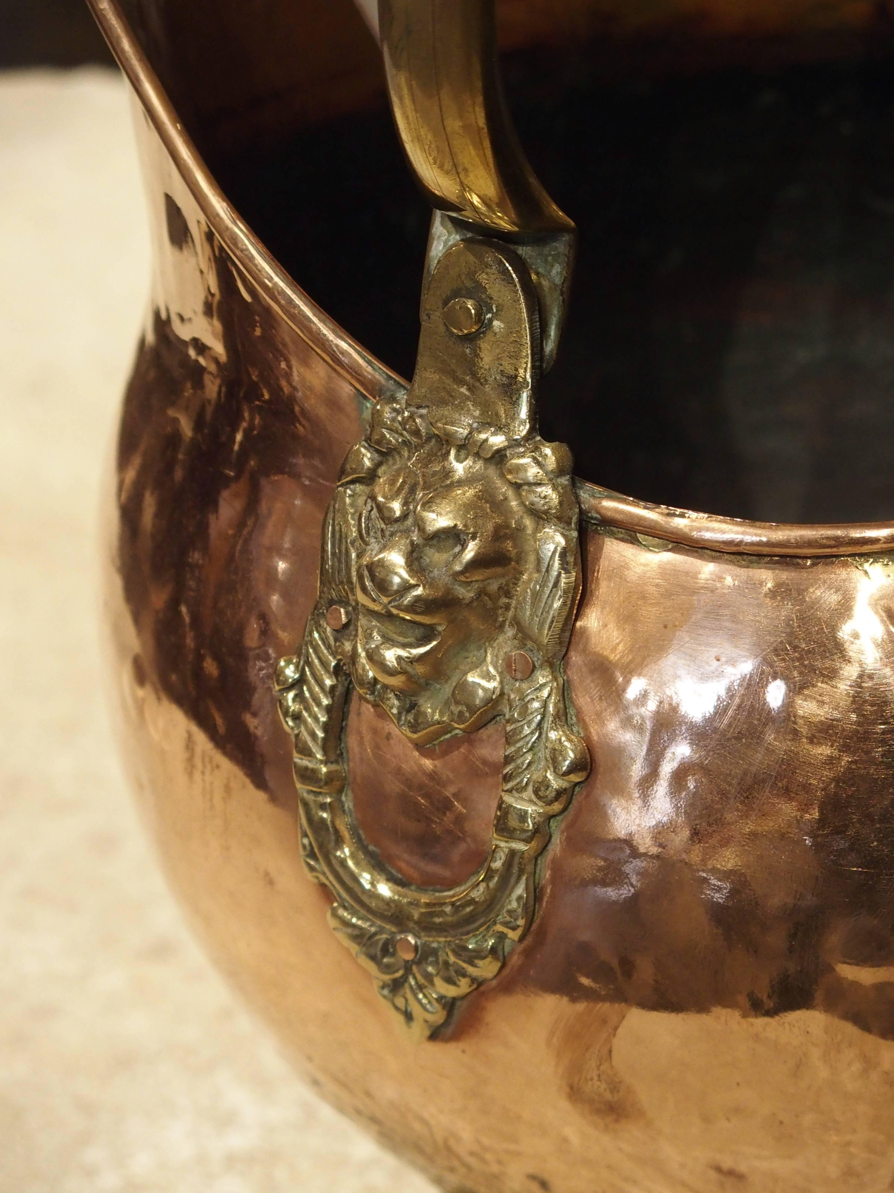 French Copper and Brass Coal Pail with Lion Motifs, France, Early to Mid-1900s 4