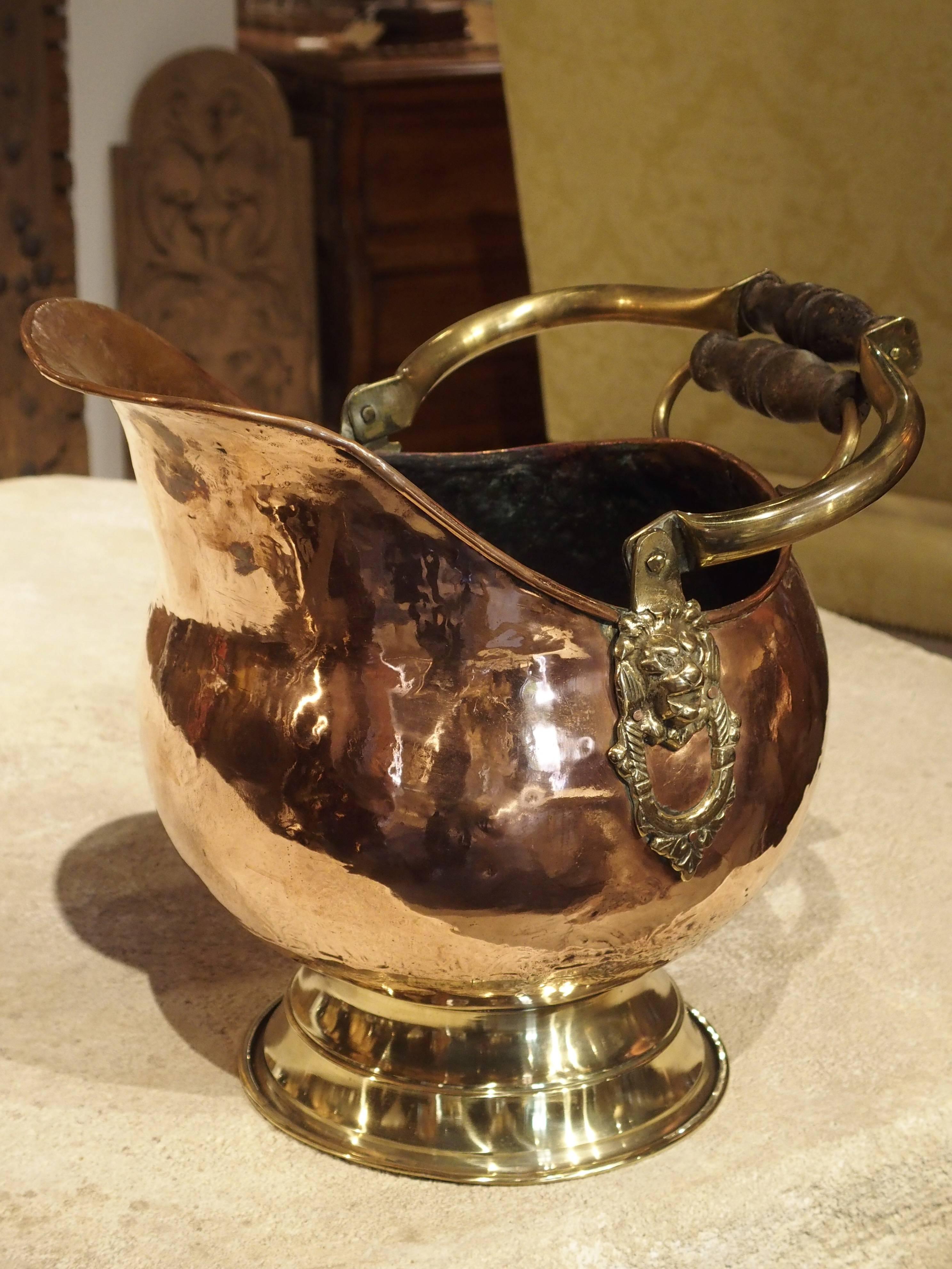 French Copper and Brass Coal Pail with Lion Motifs, France, Early to Mid-1900s 3