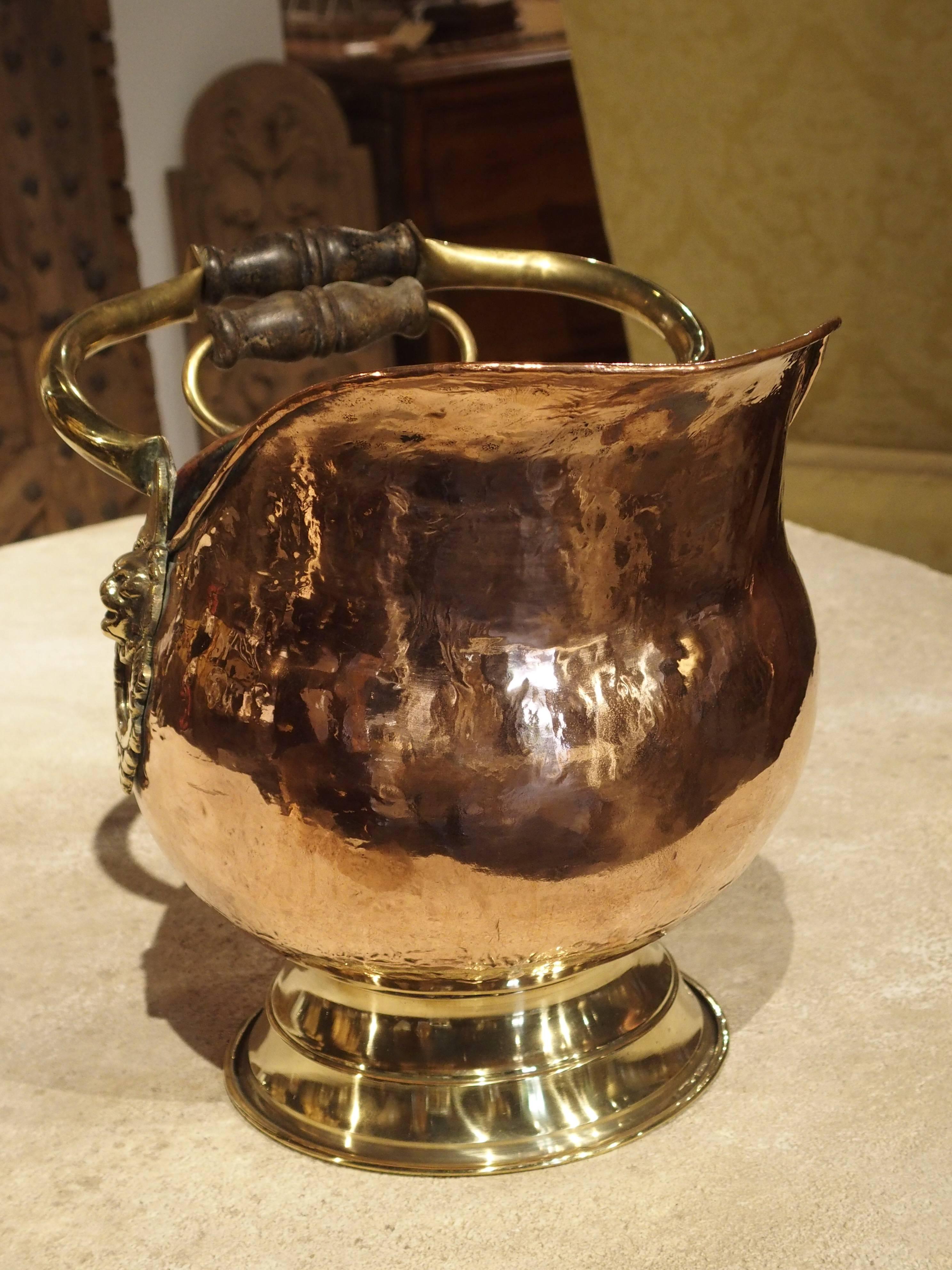 French Copper and Brass Coal Pail with Lion Motifs, France, Early to Mid-1900s 2