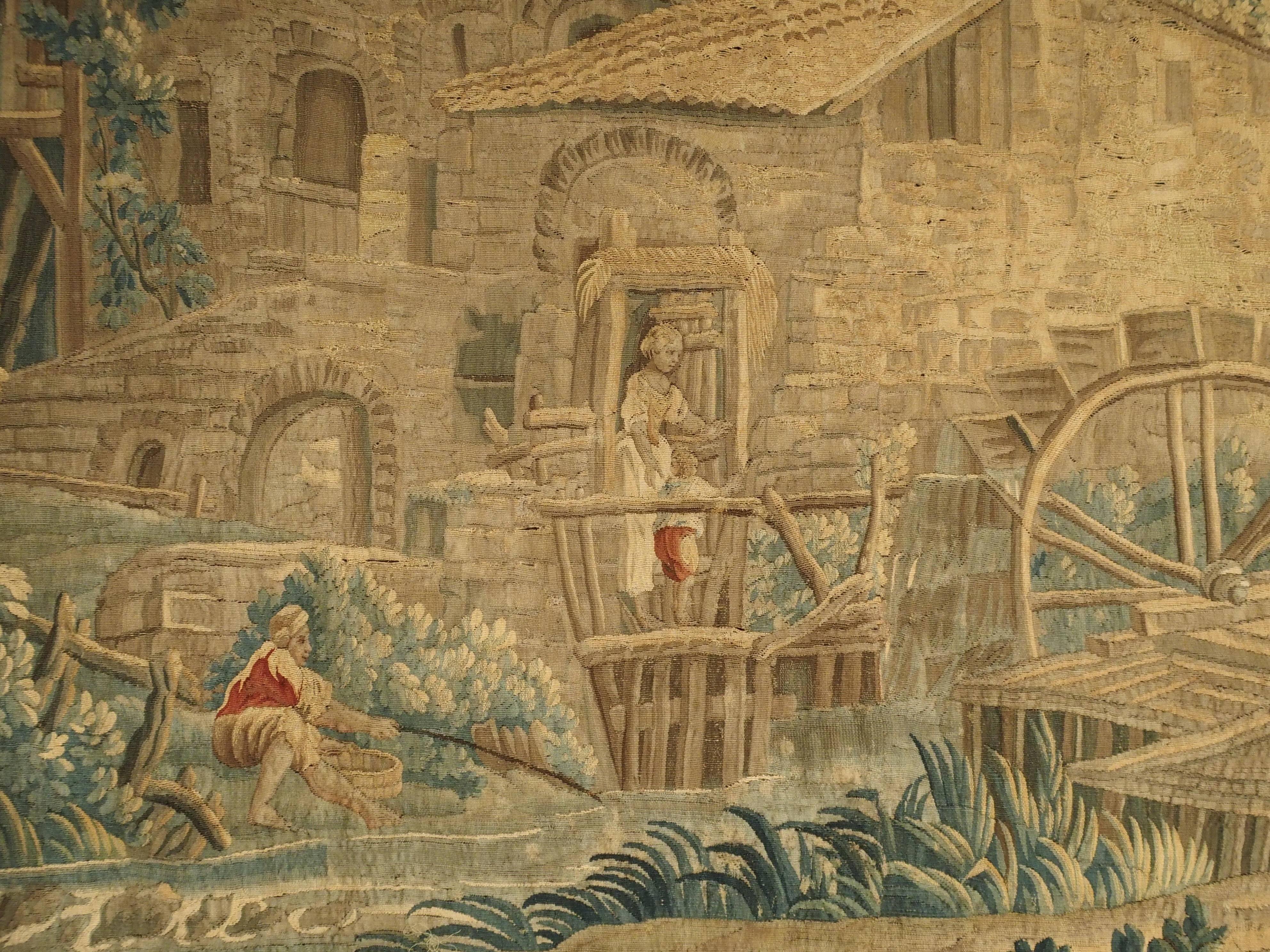 Silk and Wool Aubusson Pastoral Watermill Tapestry, circa 1760 2