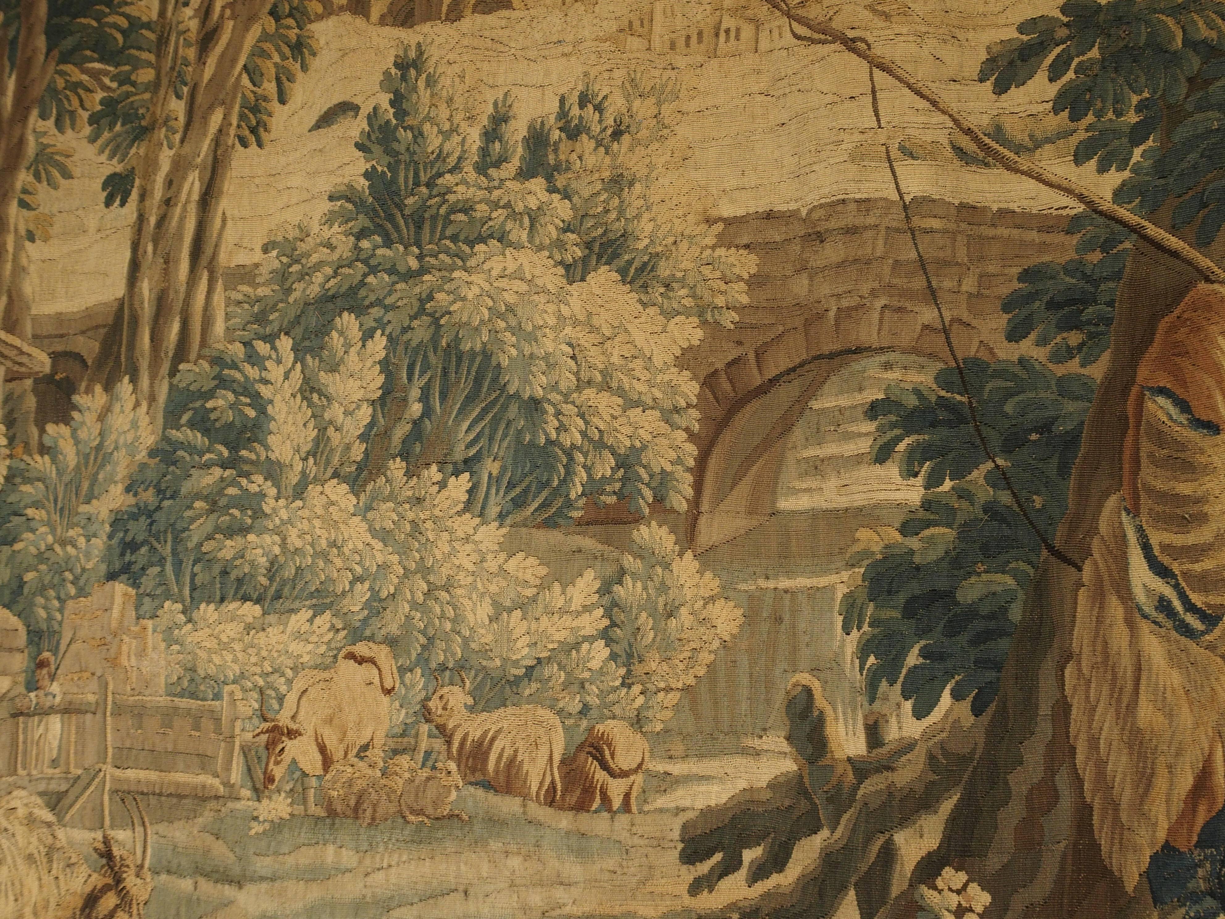 Hand-Woven Silk and Wool Aubusson Pastoral Watermill Tapestry, circa 1760
