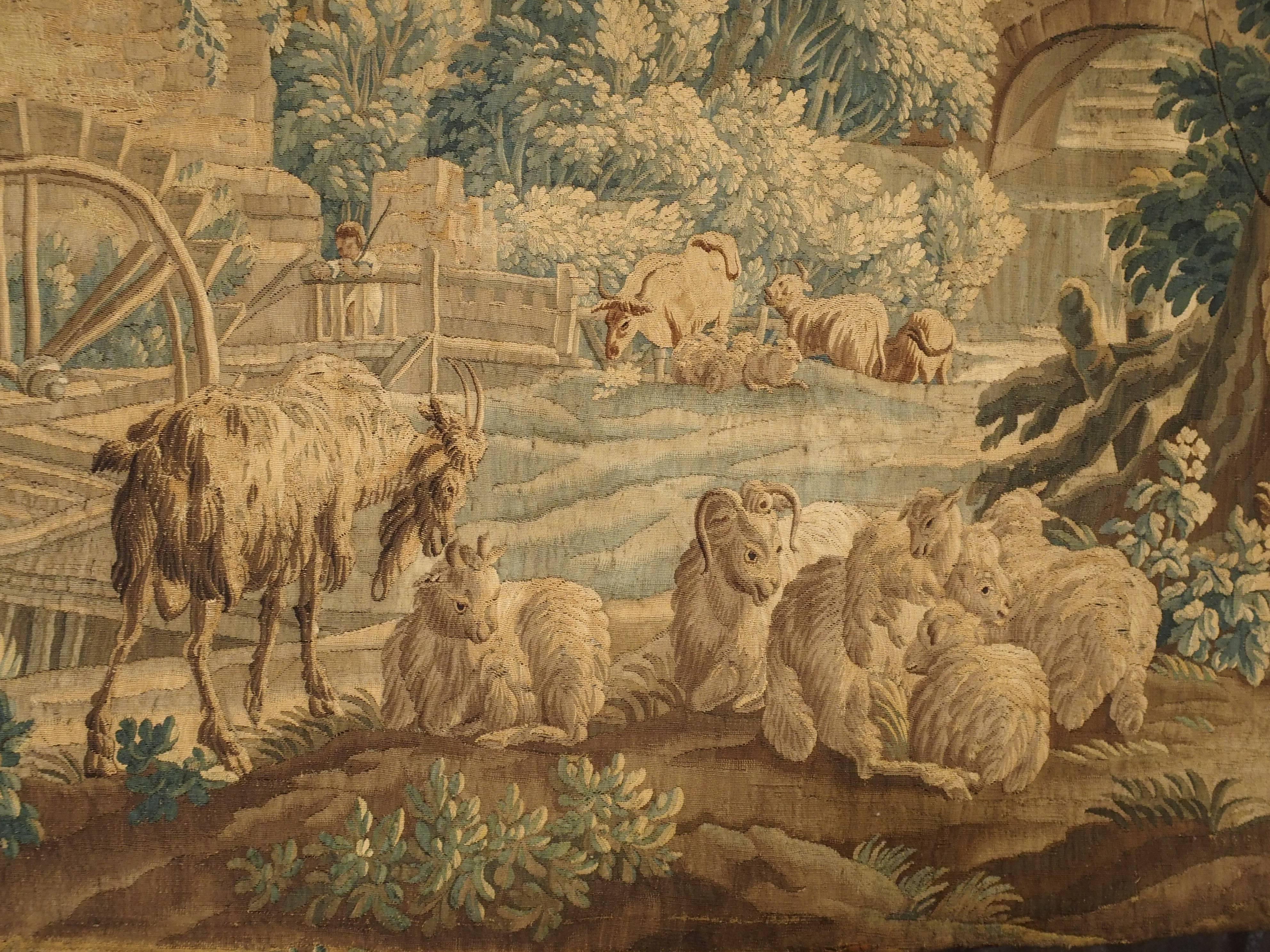 18th Century Silk and Wool Aubusson Pastoral Watermill Tapestry, circa 1760