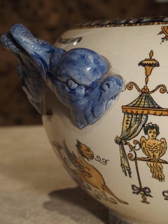 Antique Gien Cachepot with Dolphin Handles from France, circa 1900