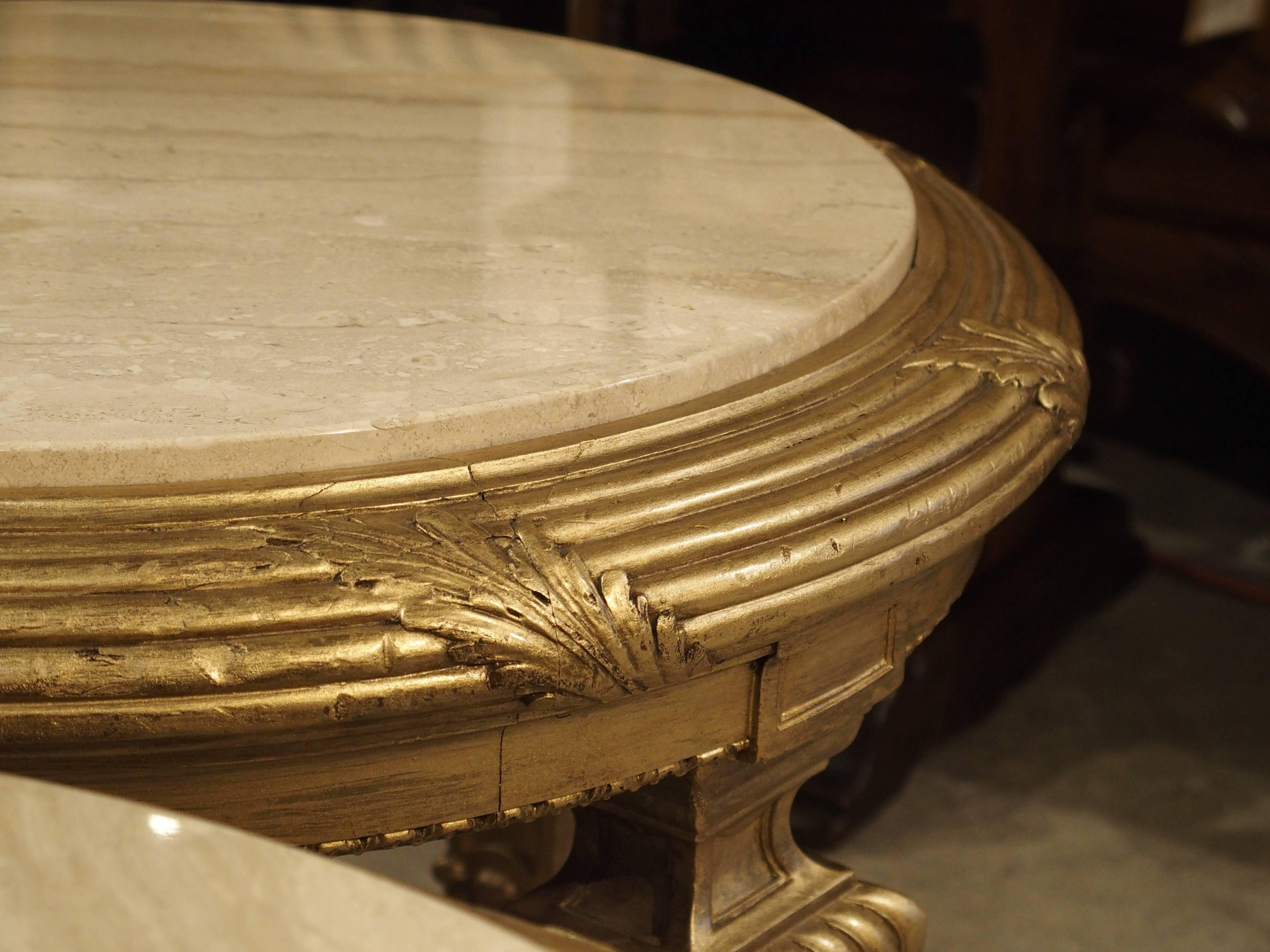 20th Century Pair of Louis XIV Style Giltwood and Marble Side Tables from France