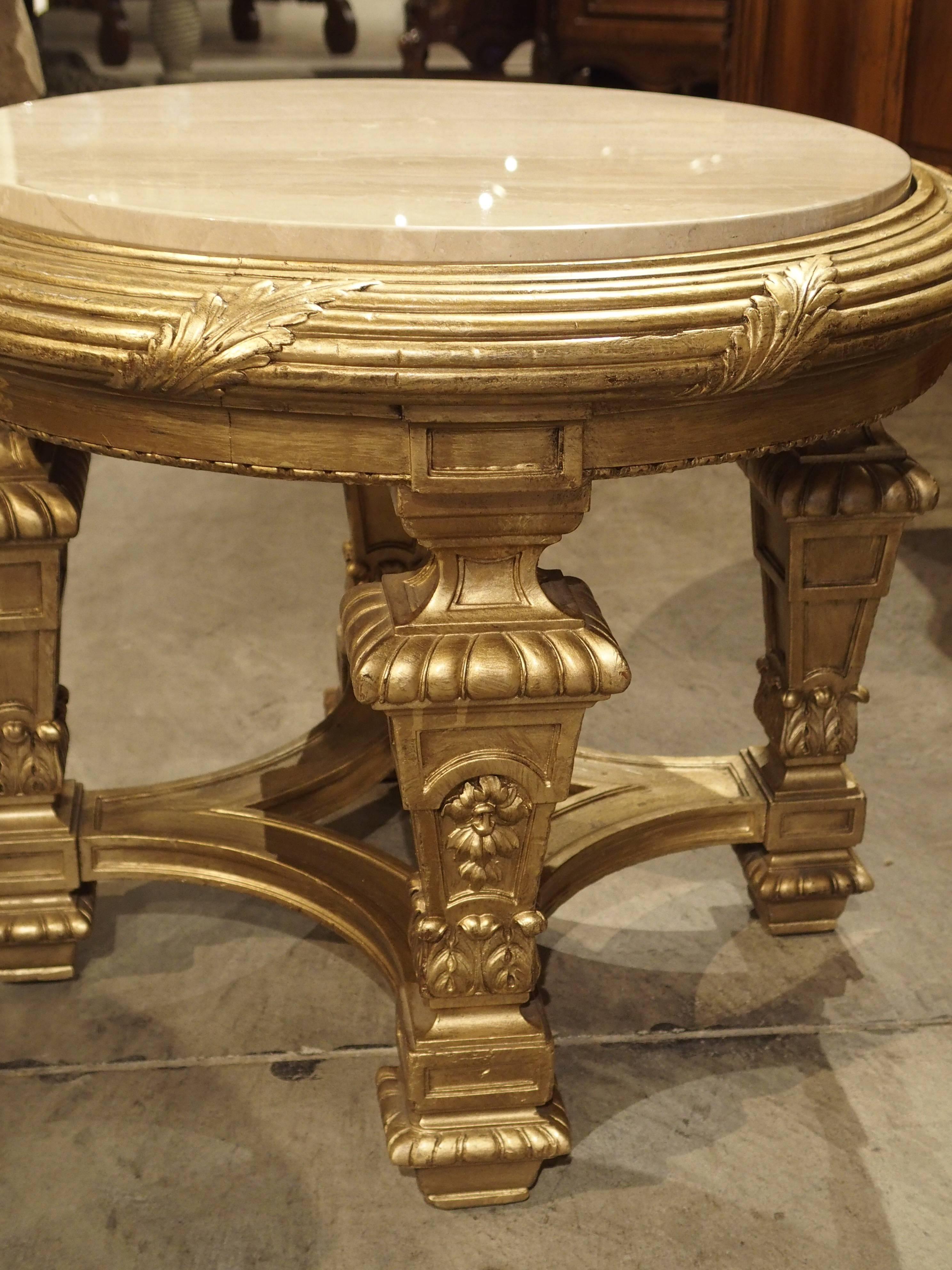 Pair of Louis XIV Style Giltwood and Marble Side Tables from France 2