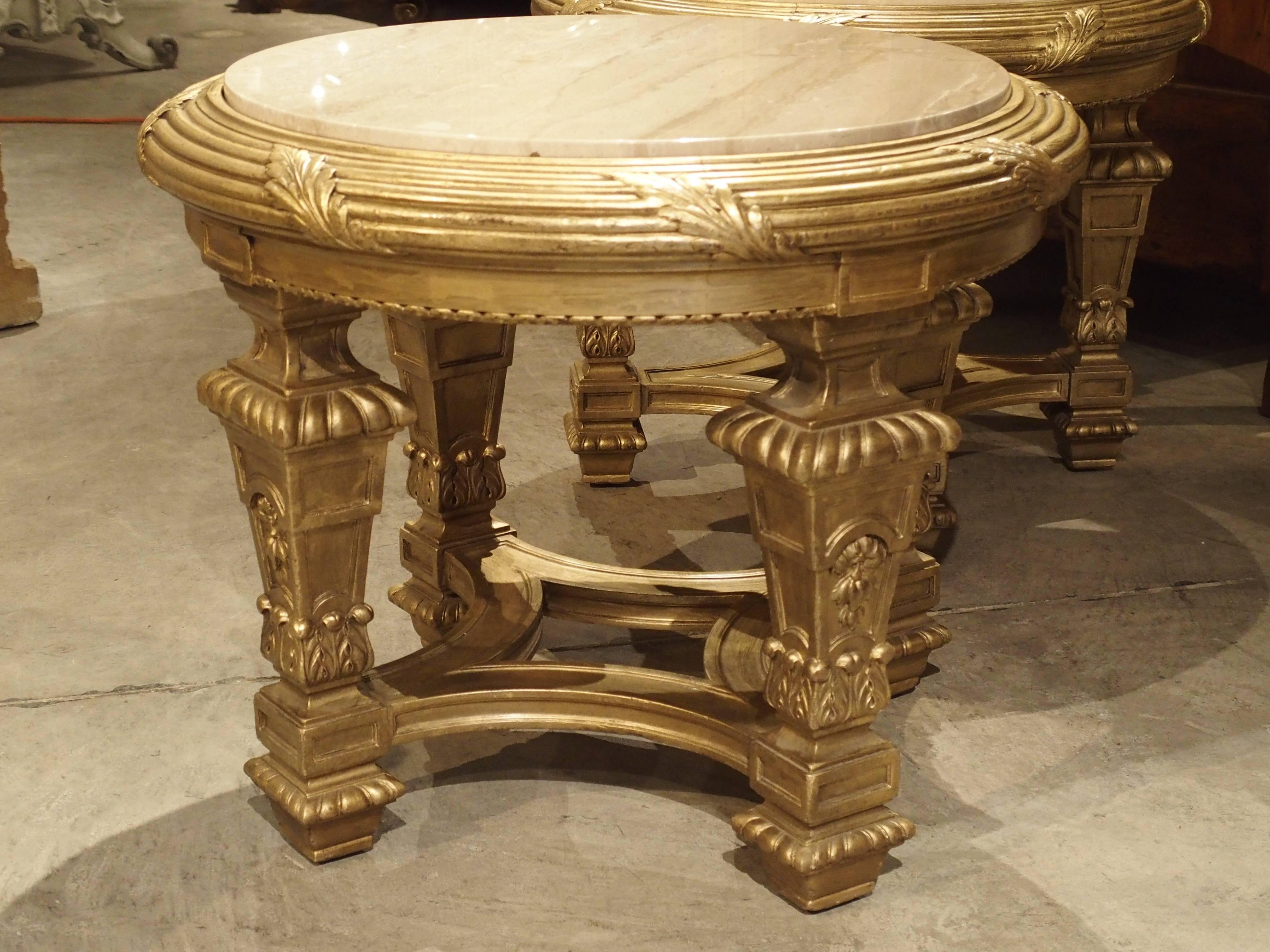 Pair of Louis XIV Style Giltwood and Marble Side Tables from France In Good Condition In Dallas, TX