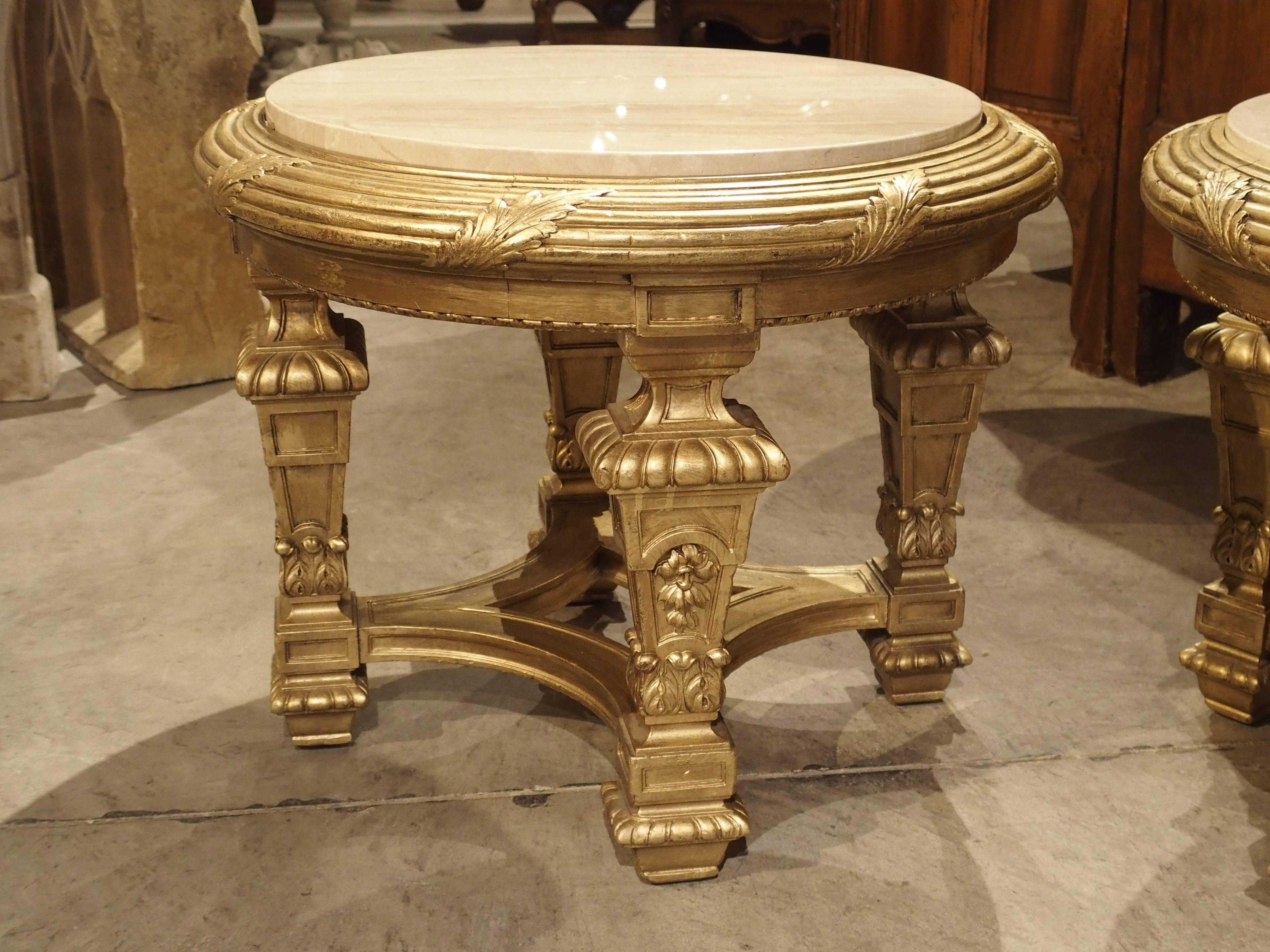 Pair of Louis XIV Style Giltwood and Marble Side Tables from France 3