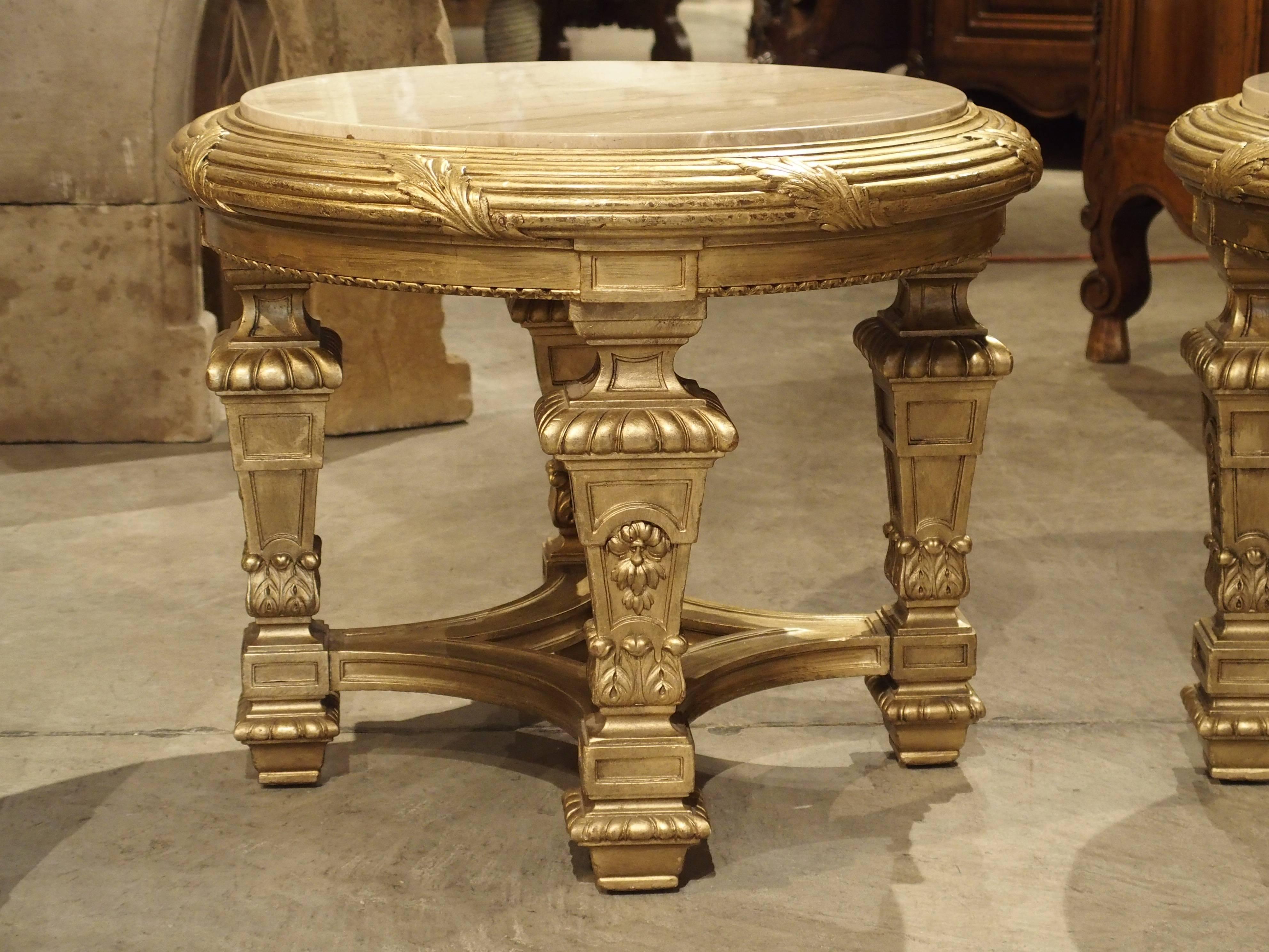 Pair of Louis XIV Style Giltwood and Marble Side Tables from France 4