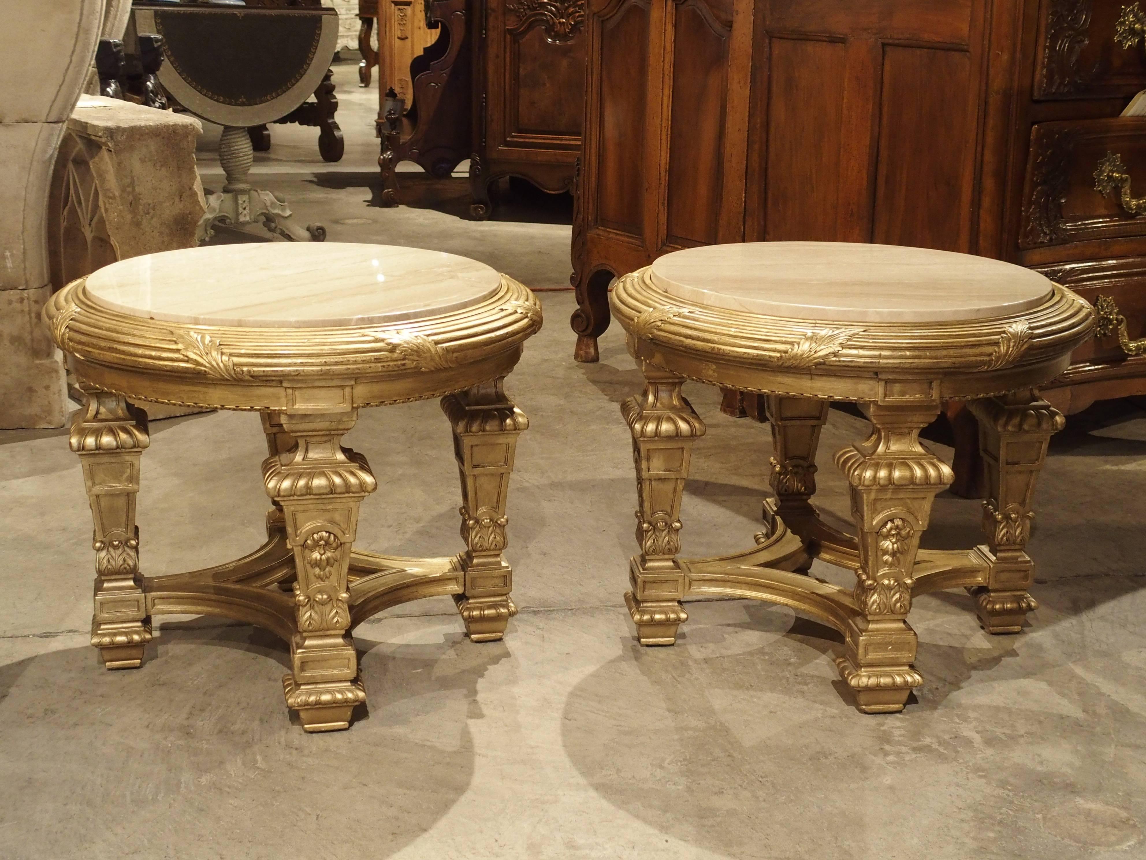 Pair of Louis XIV Style Giltwood and Marble Side Tables from France 5