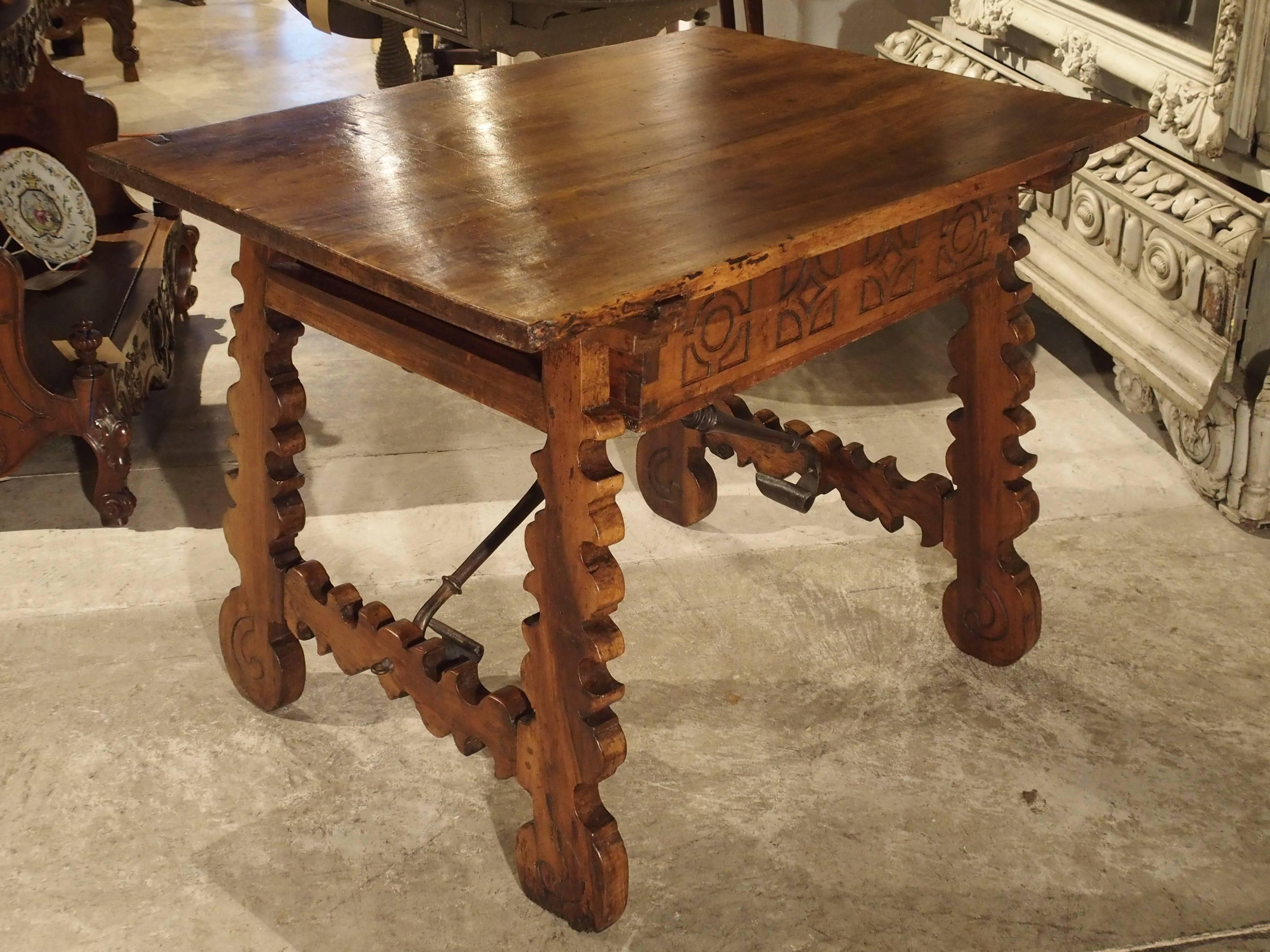 Wrought Iron 17th Century Walnut Wood Table from Northern Spain