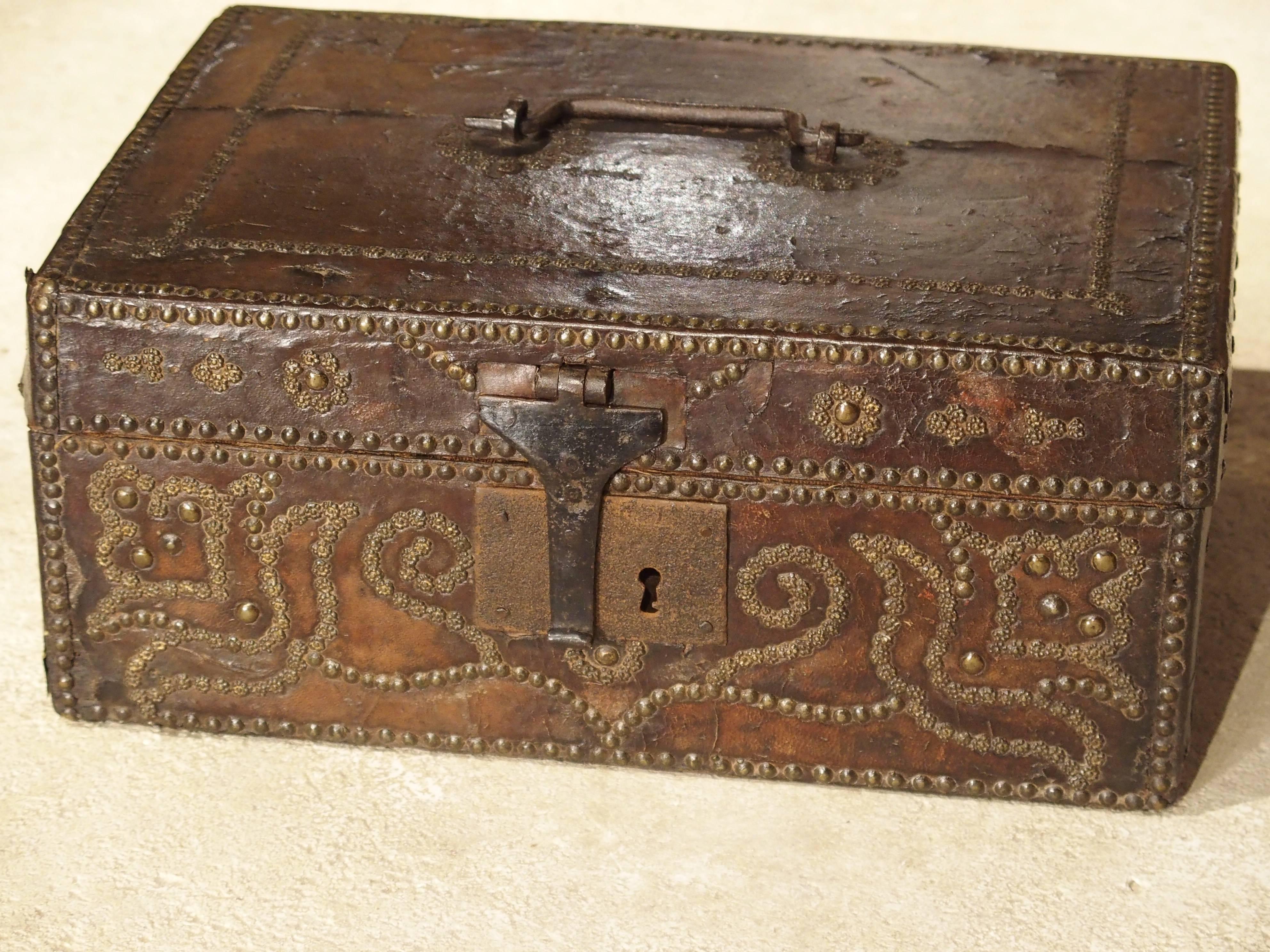French 17th Century Studded Leather Box from France