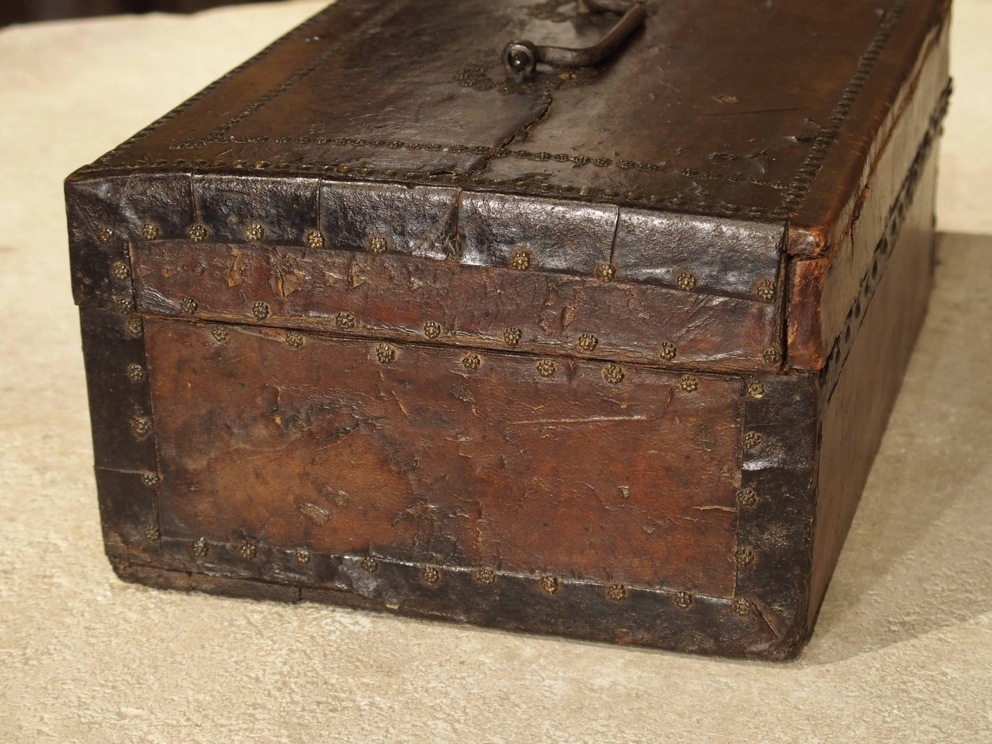 17th Century Studded Leather Box from France 1