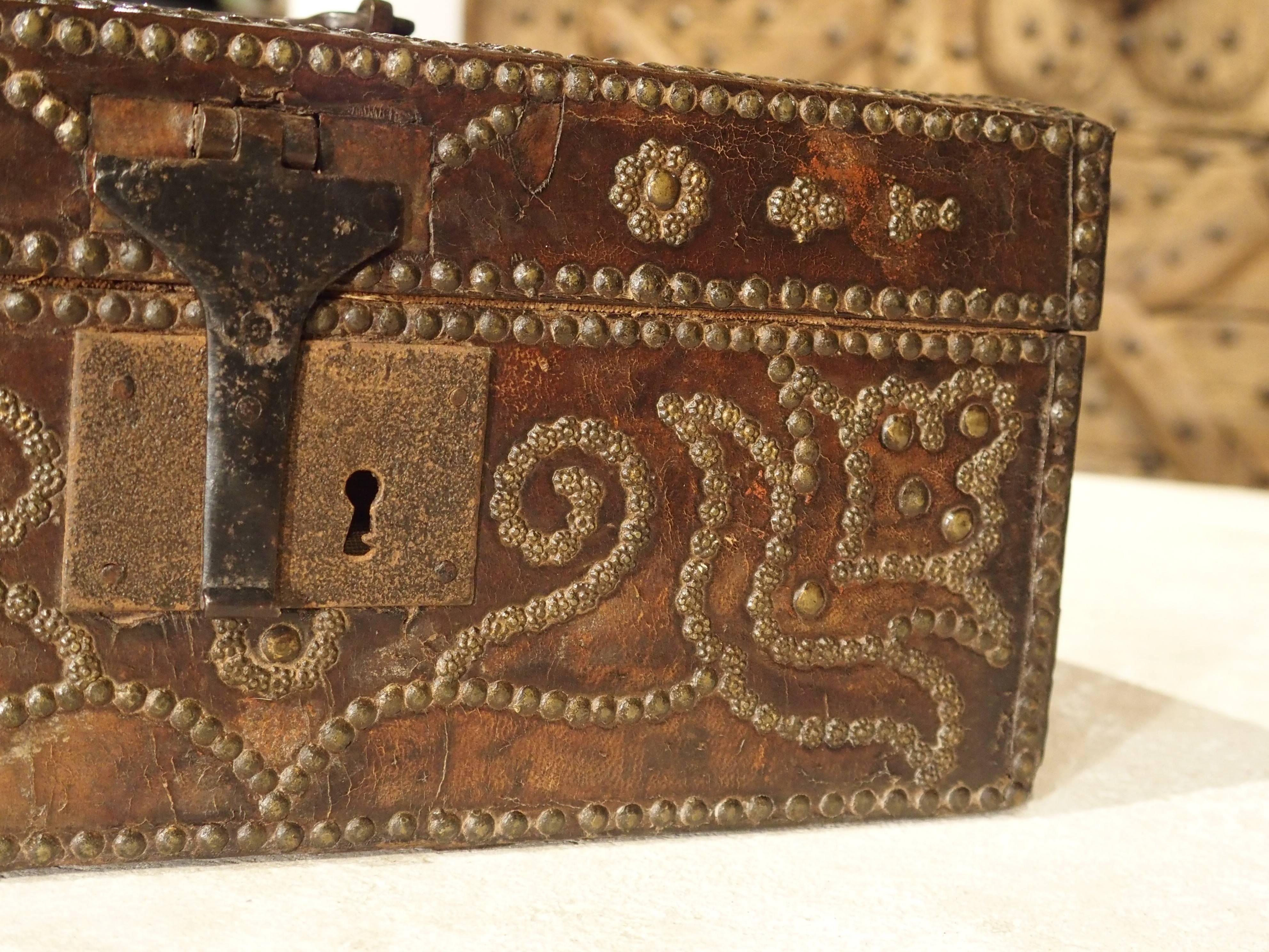 17th Century Studded Leather Box from France 4
