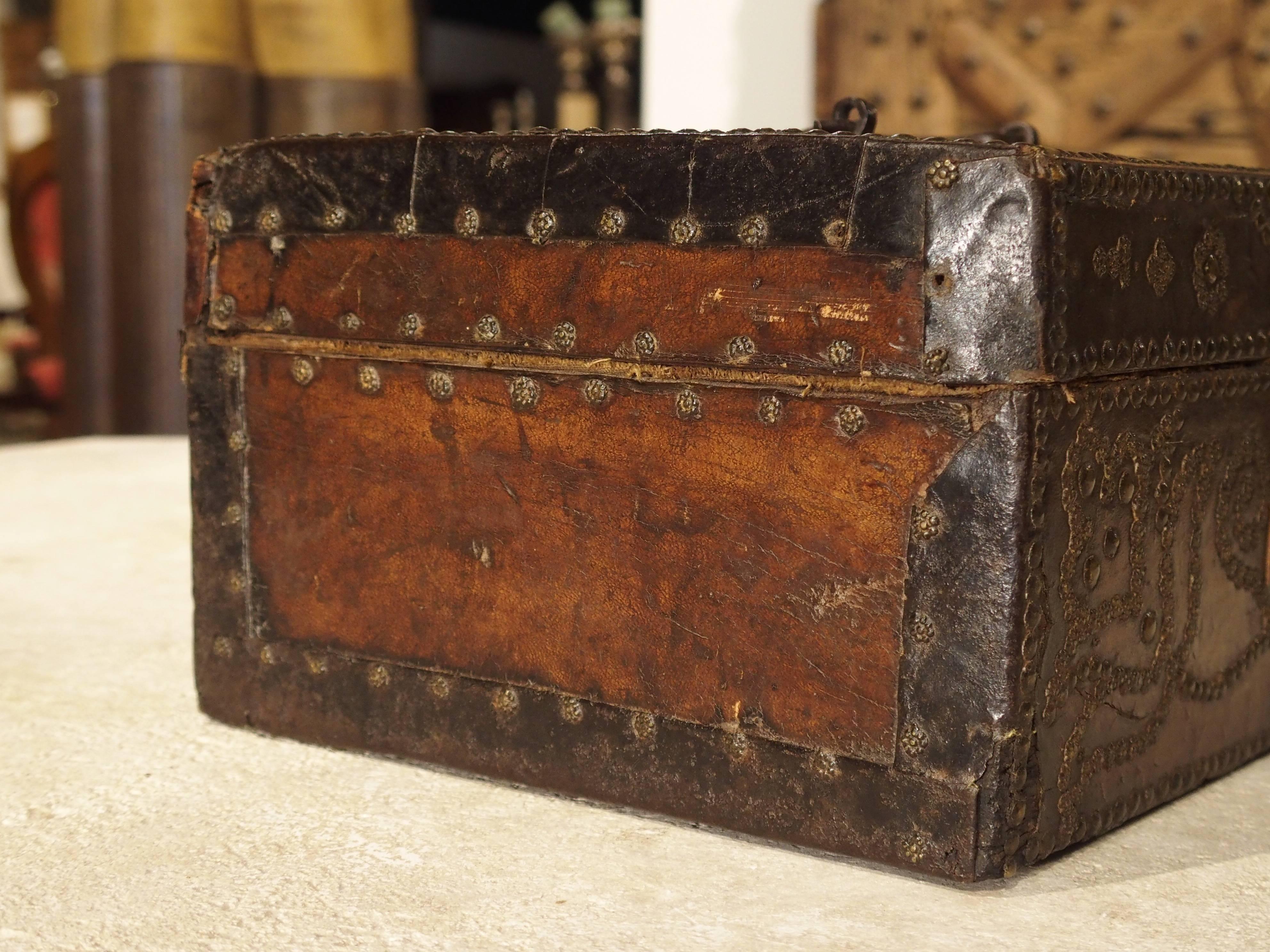 17th Century Studded Leather Box from France 3