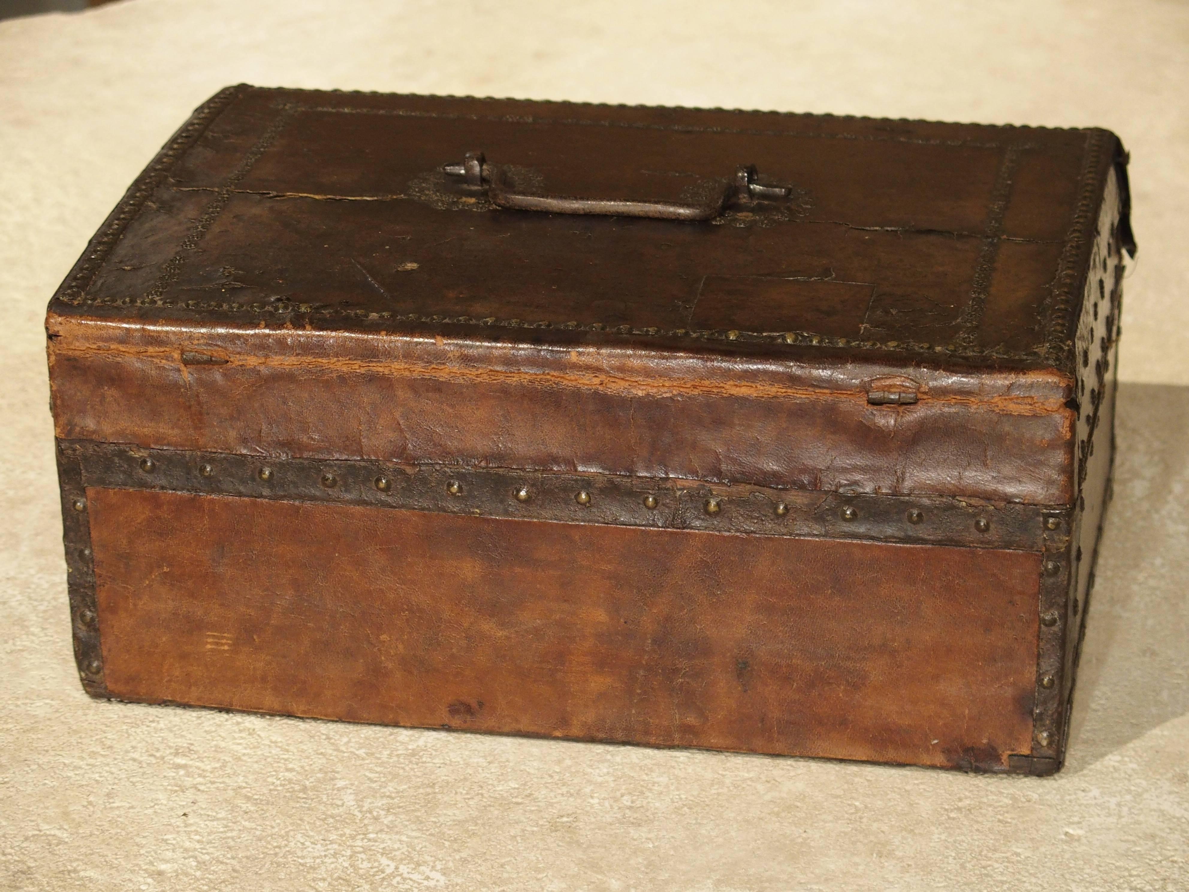 17th Century Studded Leather Box from France 2
