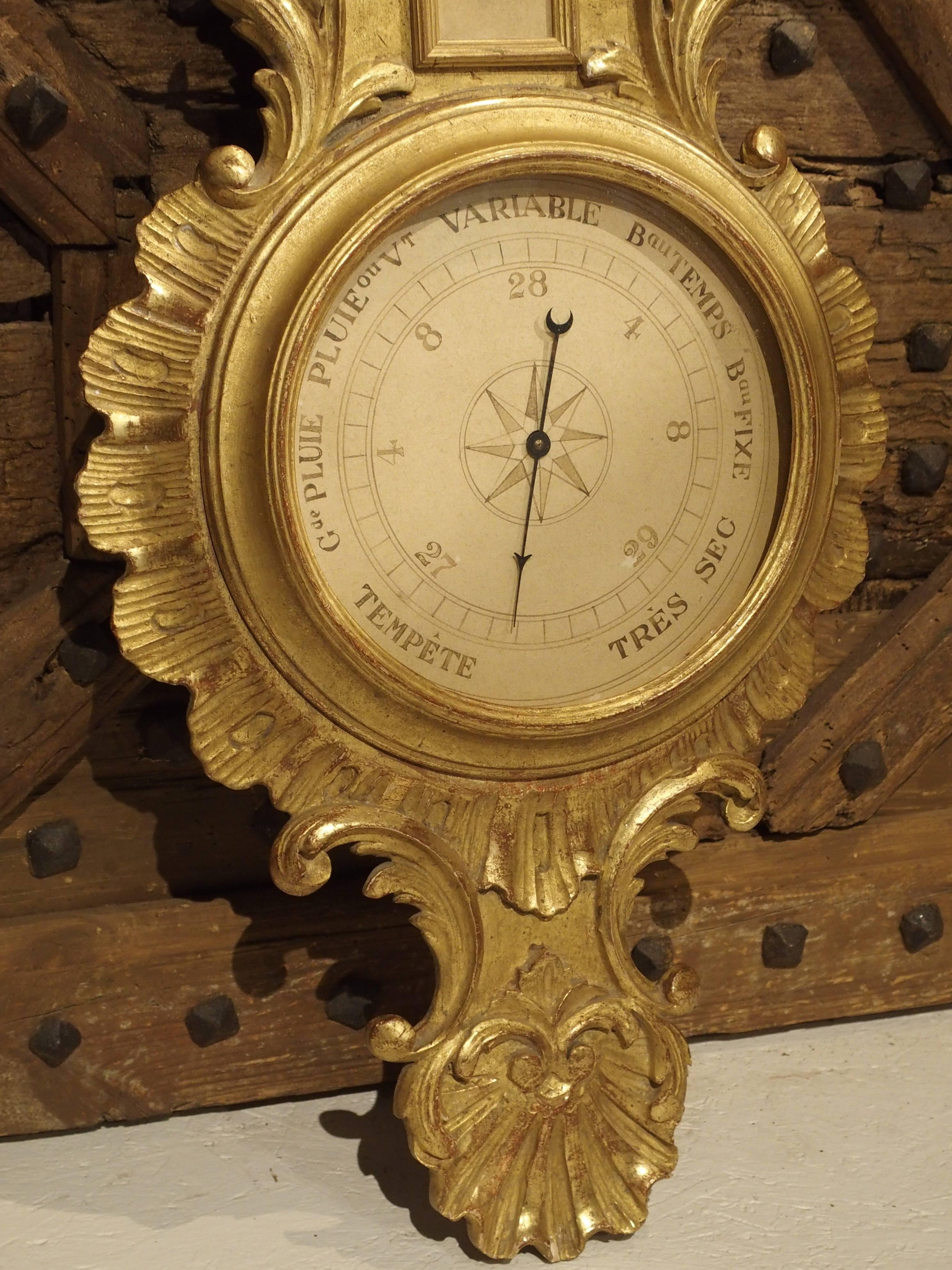 Hand-Carved Early 1900s Giltwood Barometer from France