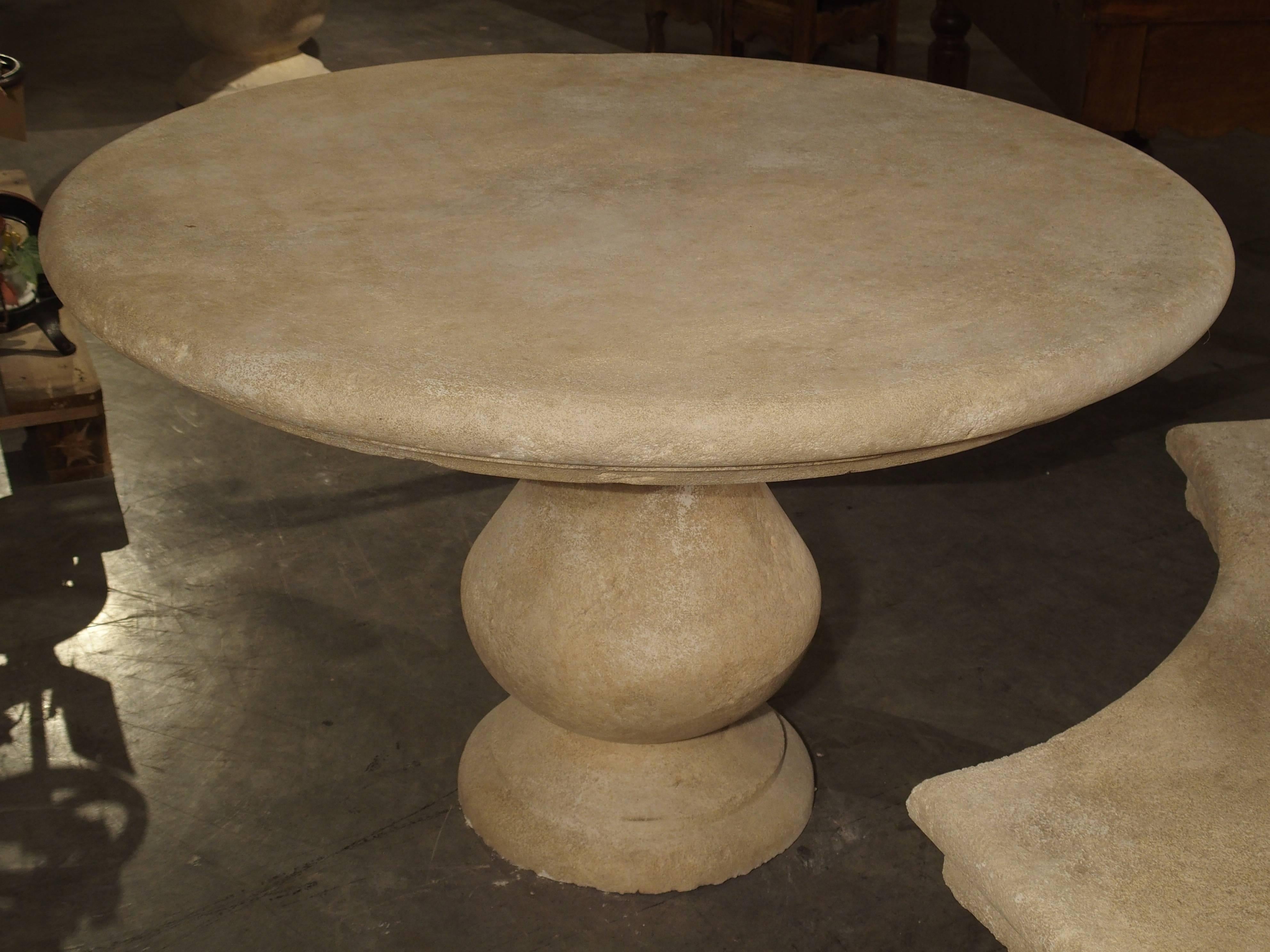 French Provincial Carved Round Limestone Table from Provence, France