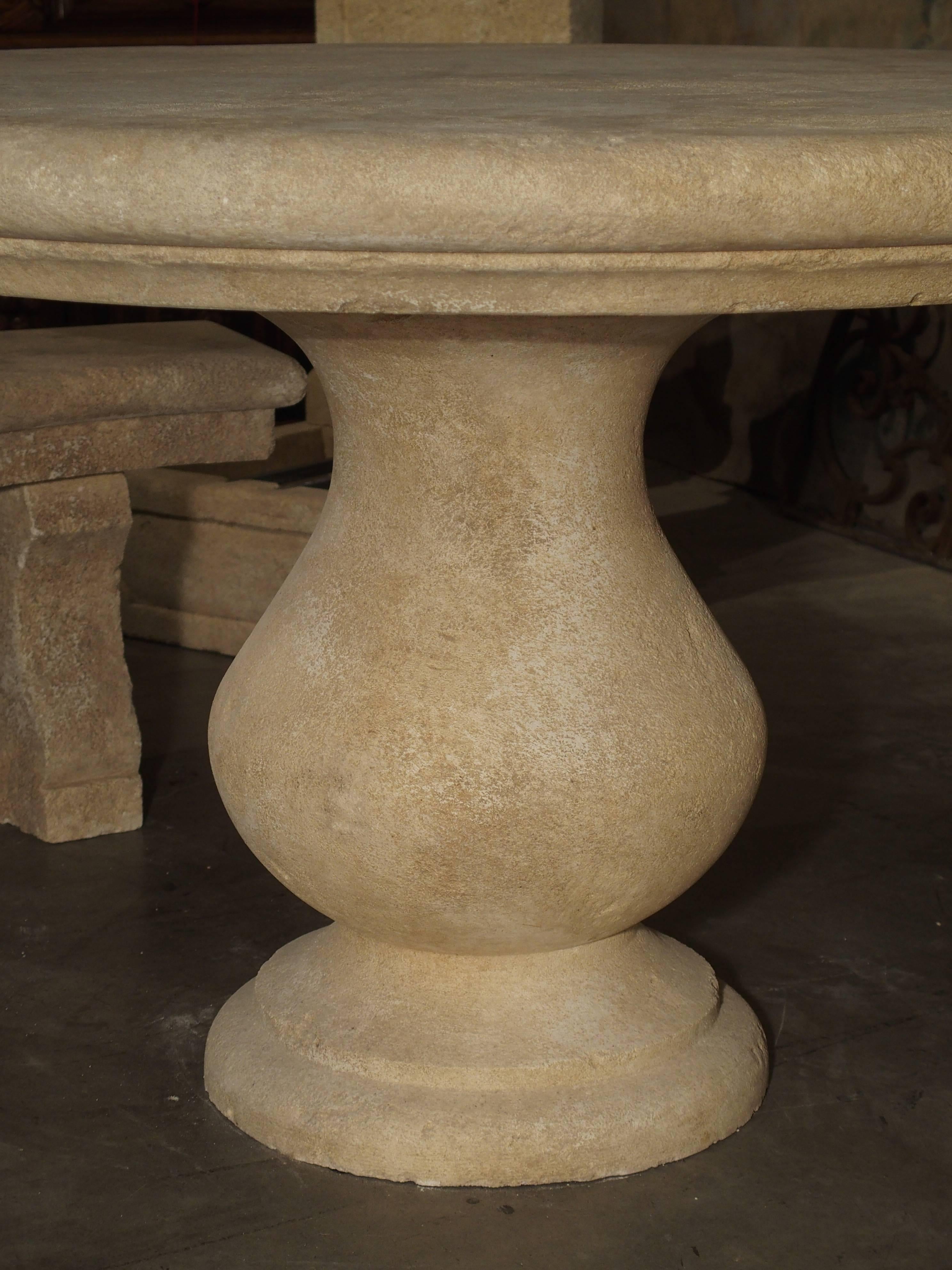 Contemporary Carved Round Limestone Table from Provence, France