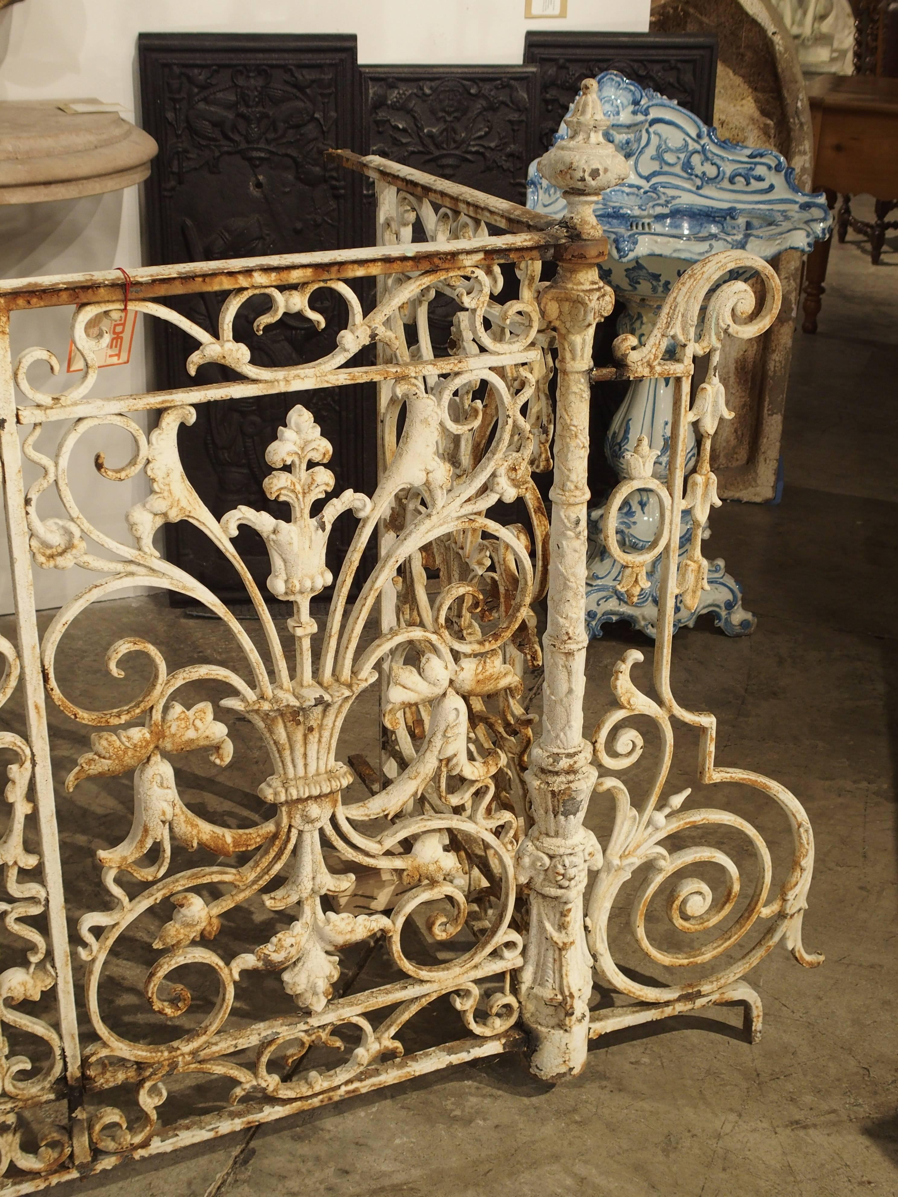 Hand-Painted Circa 1860 Painted Cast Iron Balcony Railing from Montpellier, France