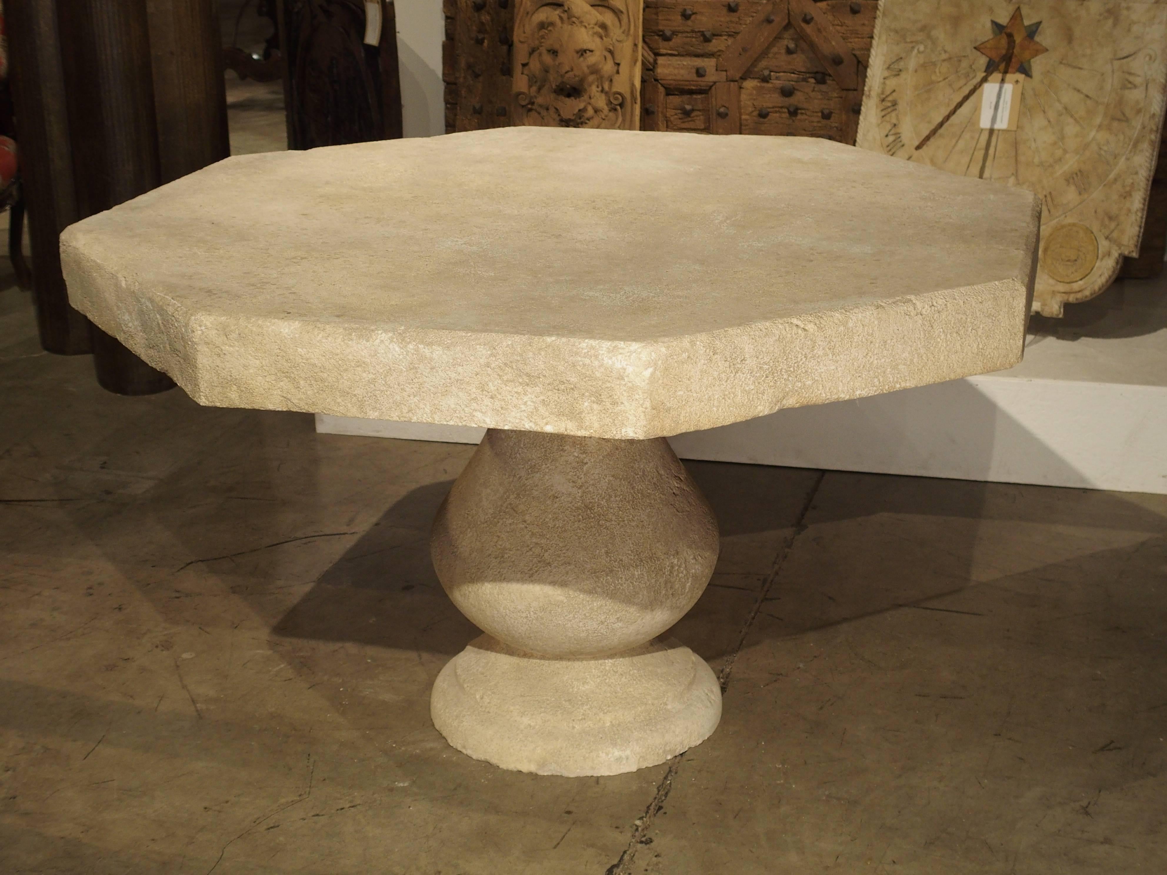 Contemporary Carved Octogonal Limestone Table from Provence France