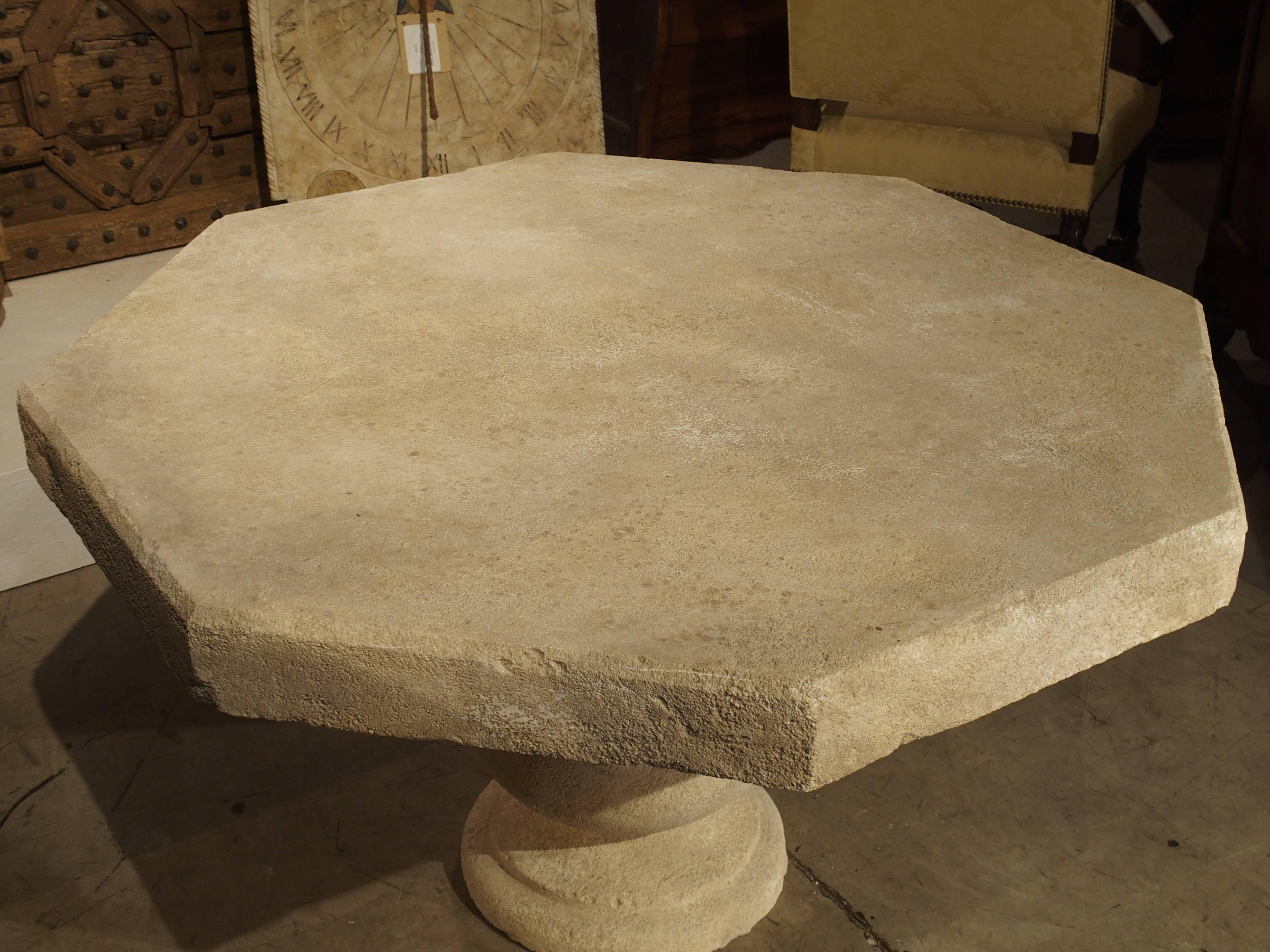 Carved Octogonal Limestone Table from Provence France In Good Condition In Dallas, TX