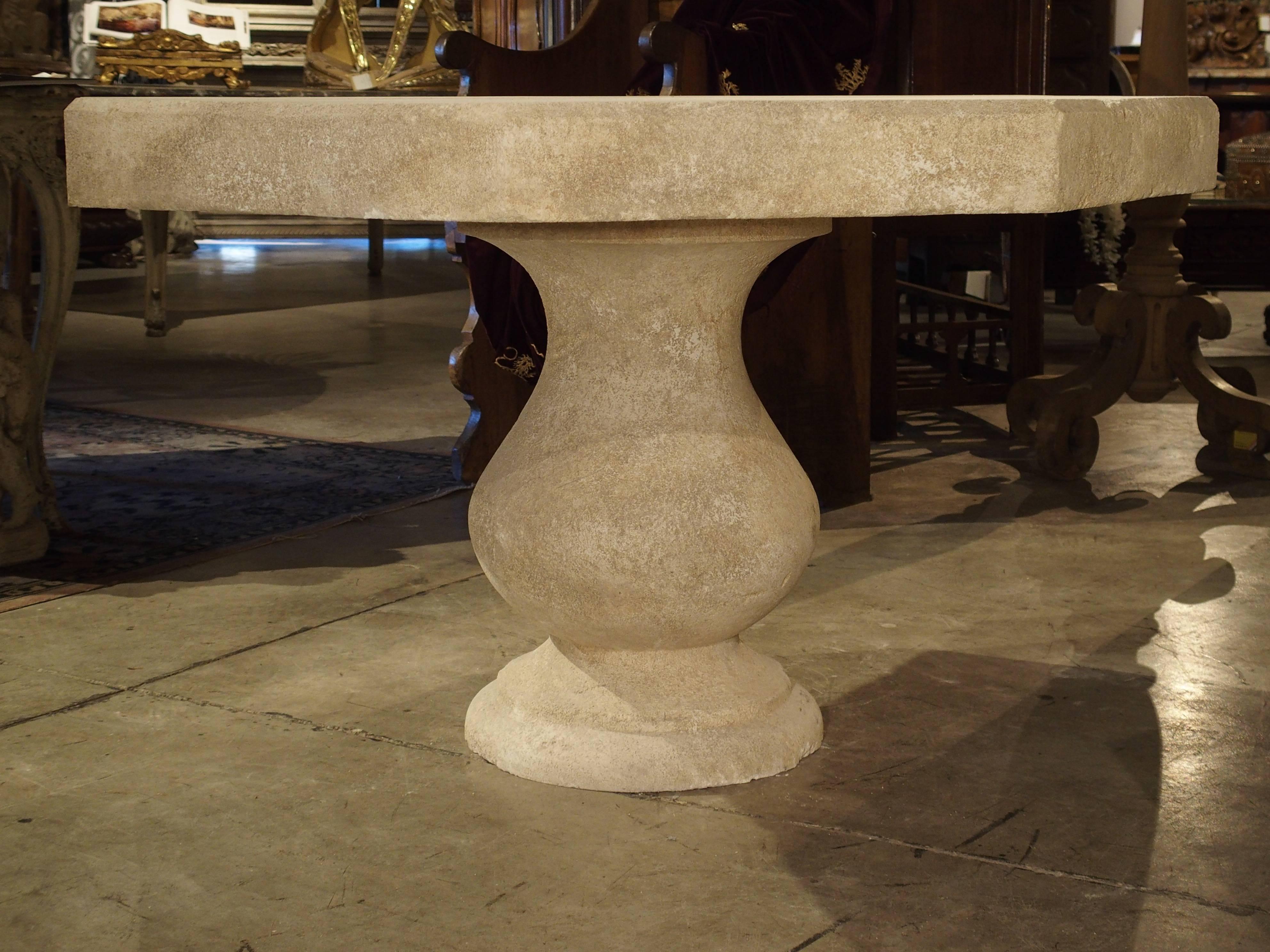Carved Octogonal Limestone Table from Provence France 3