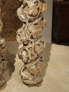 Pair of 17th Century Carved and Polychromed Table Columns from Italy