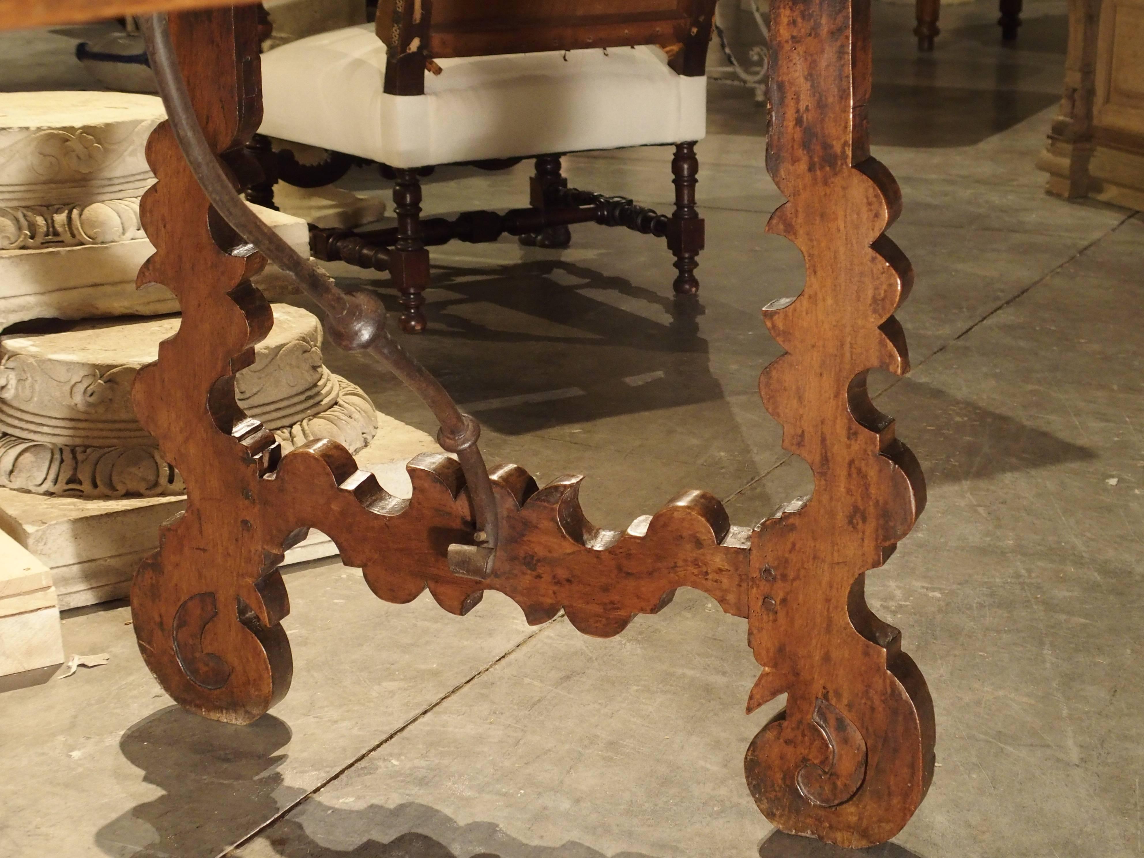 Hand-Carved Single Plank Oak and Walnut Wood Refectory Table from Spain, 18th Century For Sale