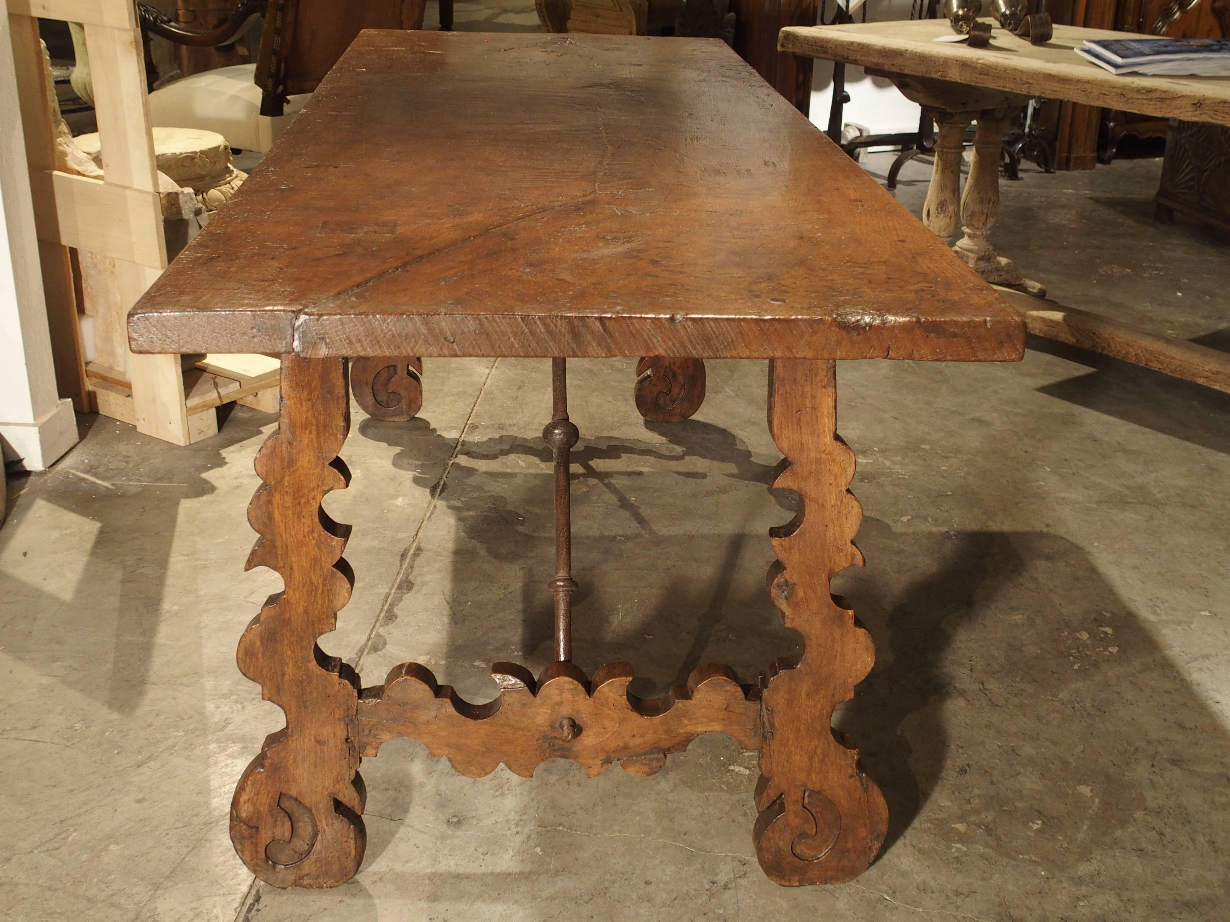 18th Century and Earlier Single Plank Oak and Walnut Wood Refectory Table from Spain, 18th Century For Sale
