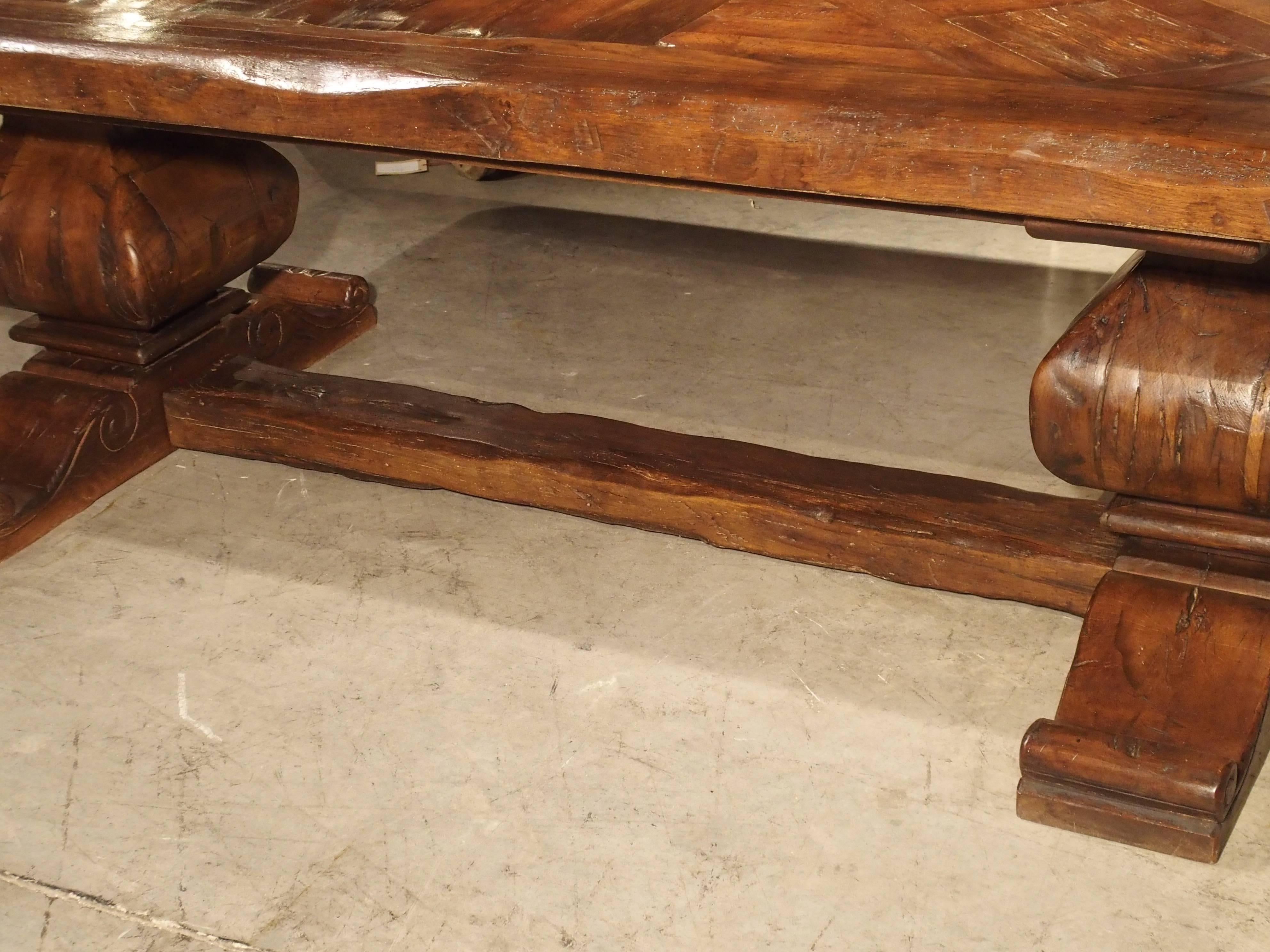 Large French Oak Dining Table with Parquet Top and Fleur De Lys Corners 1