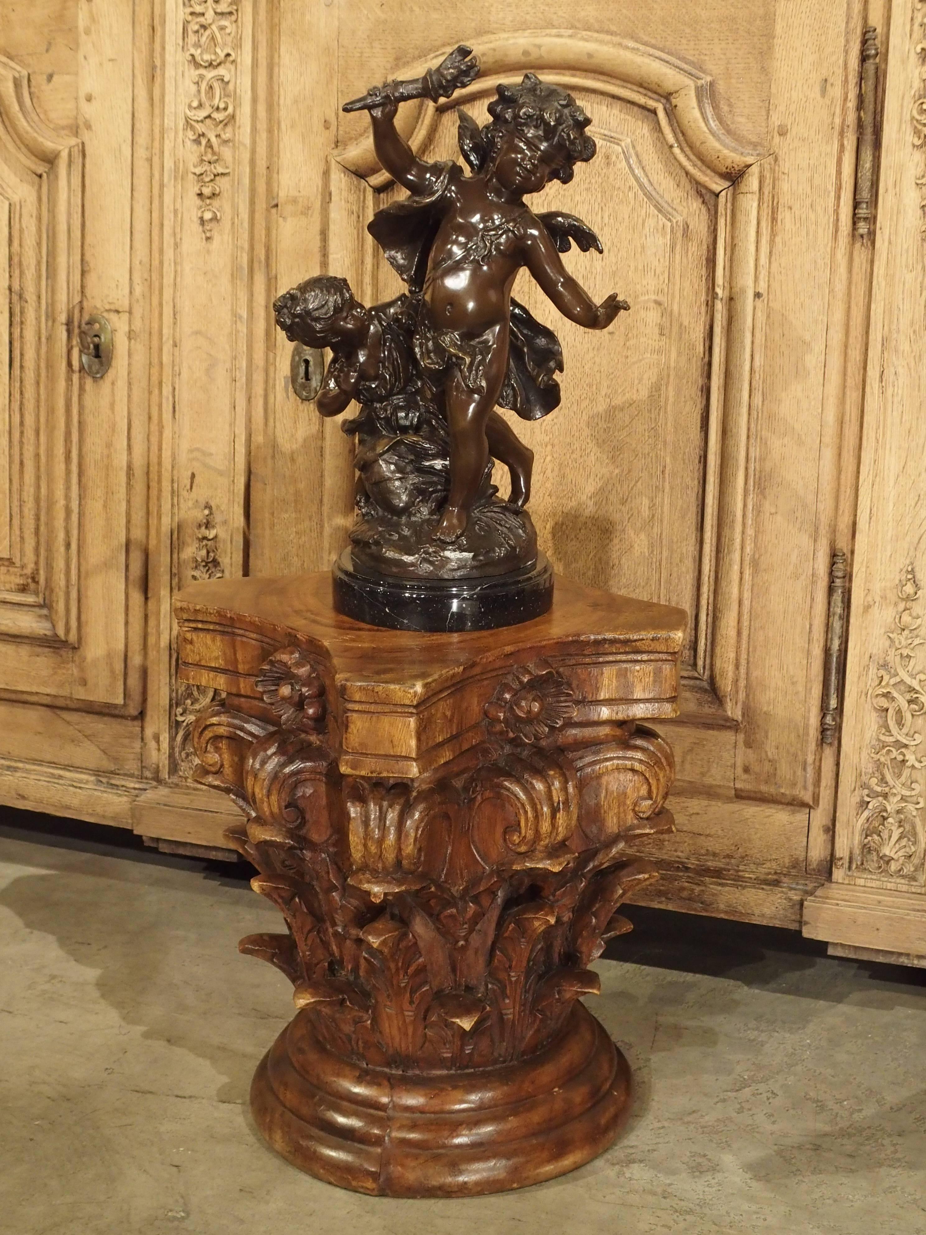 French Antique Carved Walnut Capital from France, 19th Century