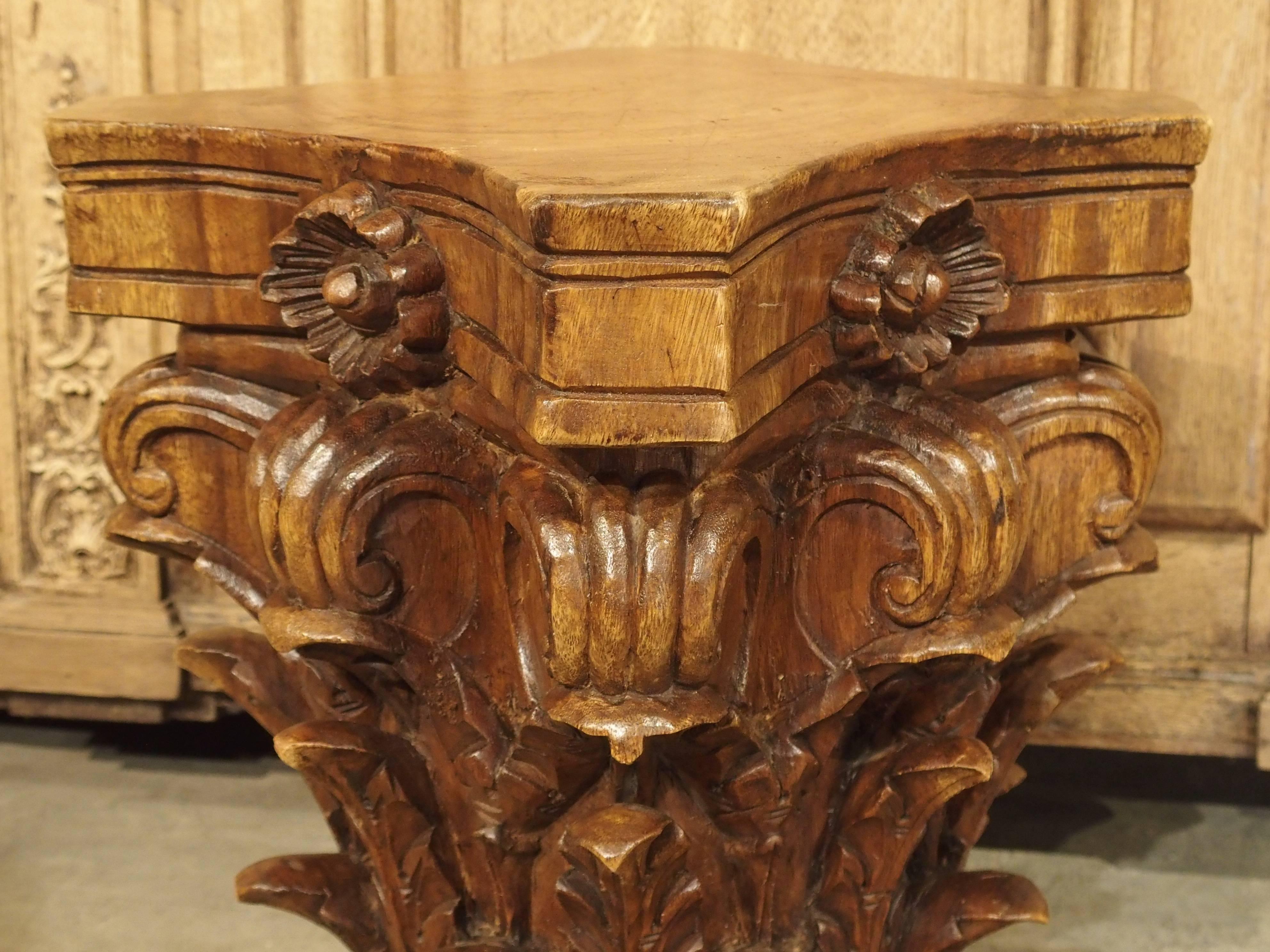 Hand-Carved Antique Carved Walnut Capital from France, 19th Century