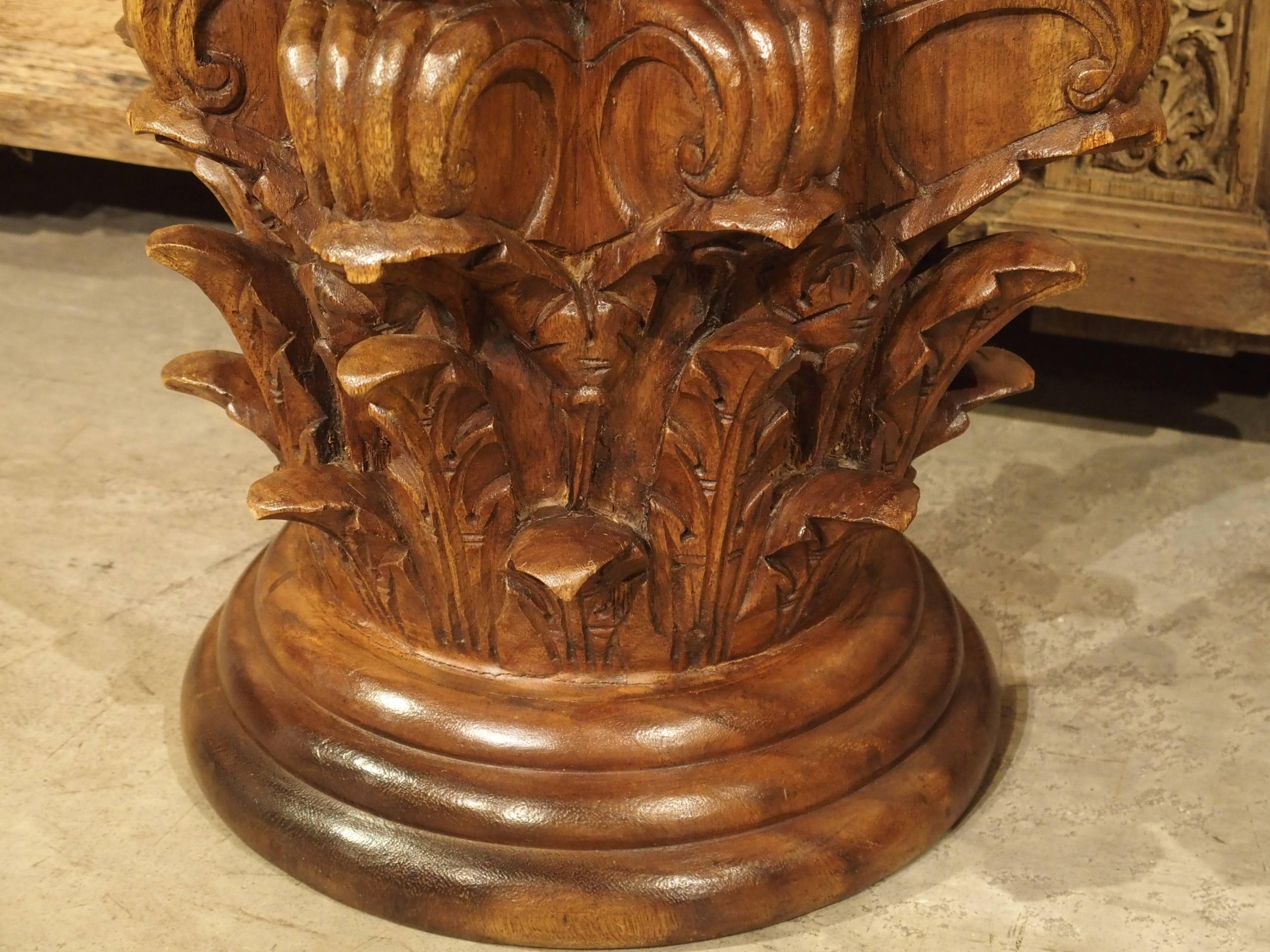 Neoclassical Antique Carved Walnut Capital from France, 19th Century
