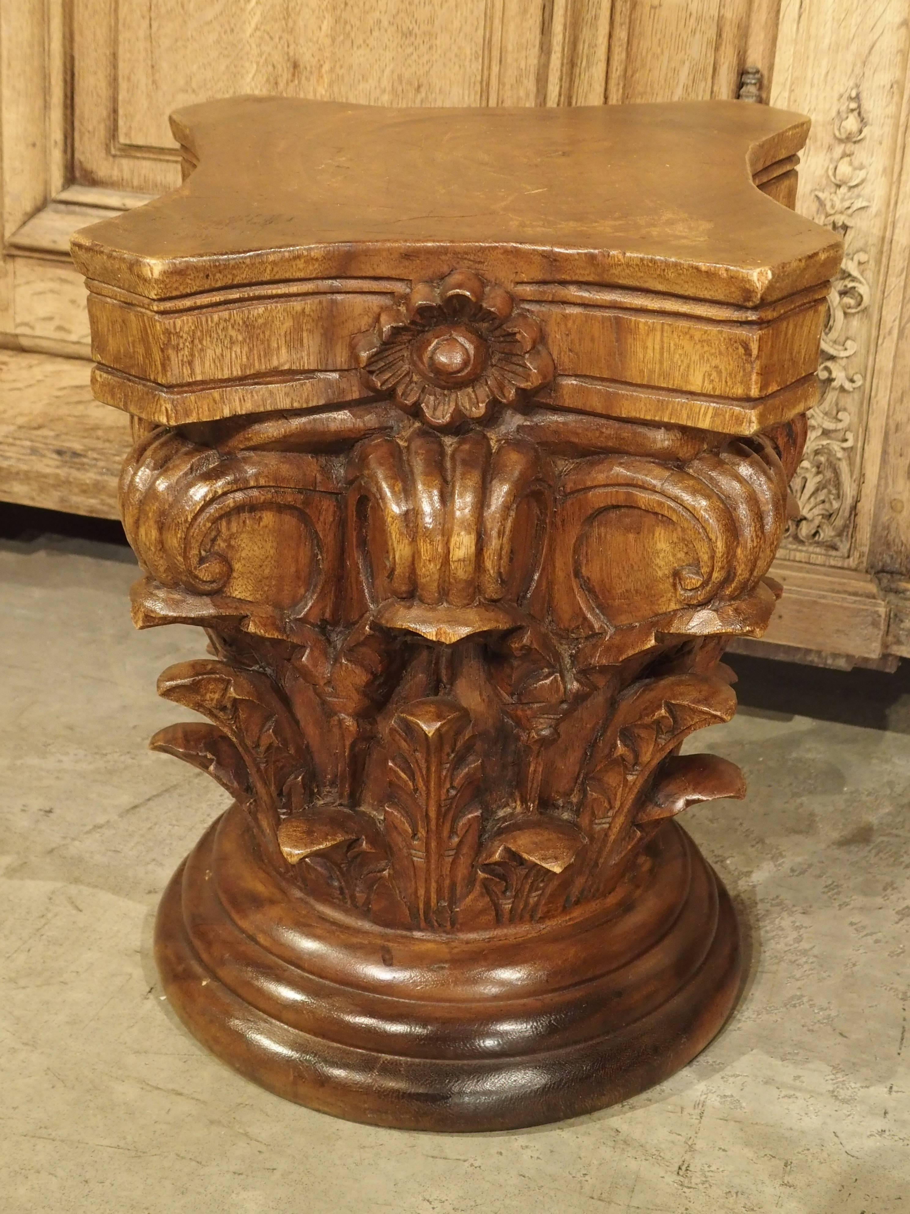 Antique Carved Walnut Capital from France, 19th Century 3